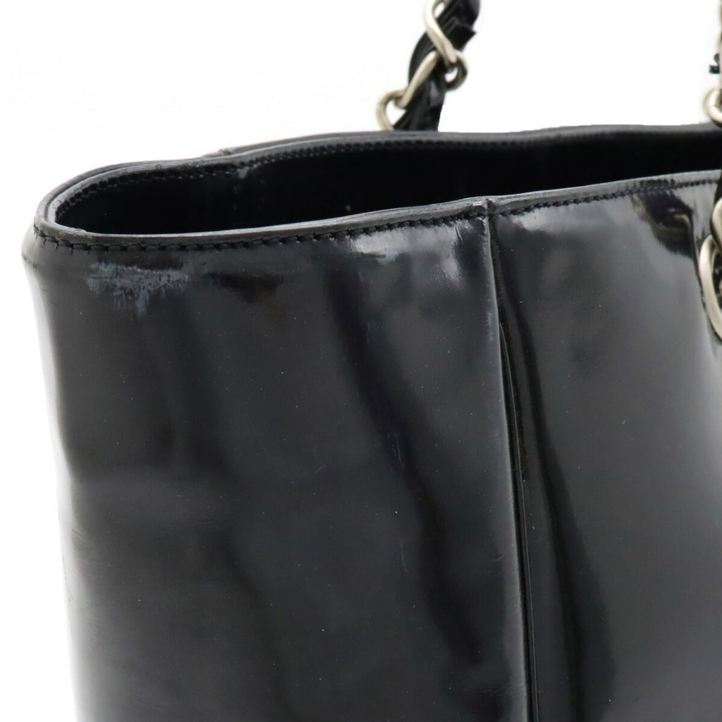 CHANEL Coco Mark Triple Punching Chain Shoulder Bag Tote Enamel Black