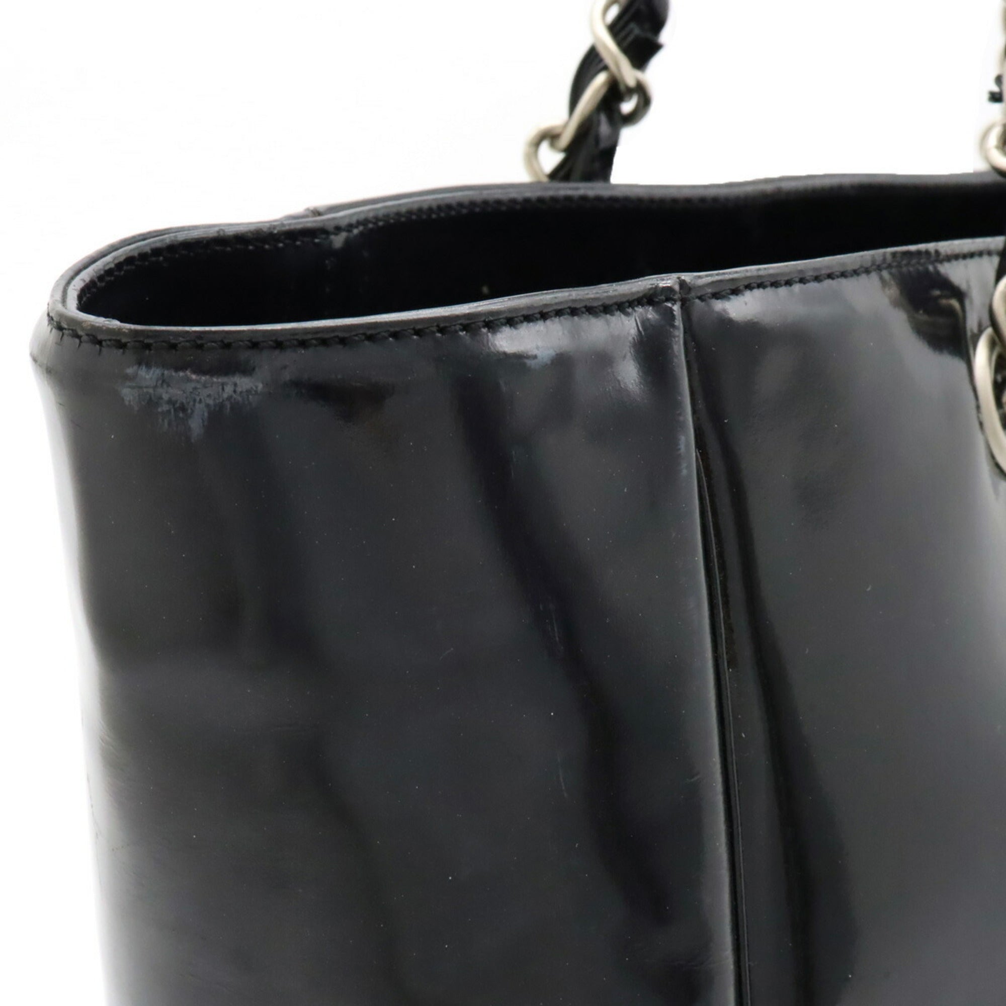 CHANEL Coco Mark Triple Punching Chain Shoulder Bag Tote Enamel Black