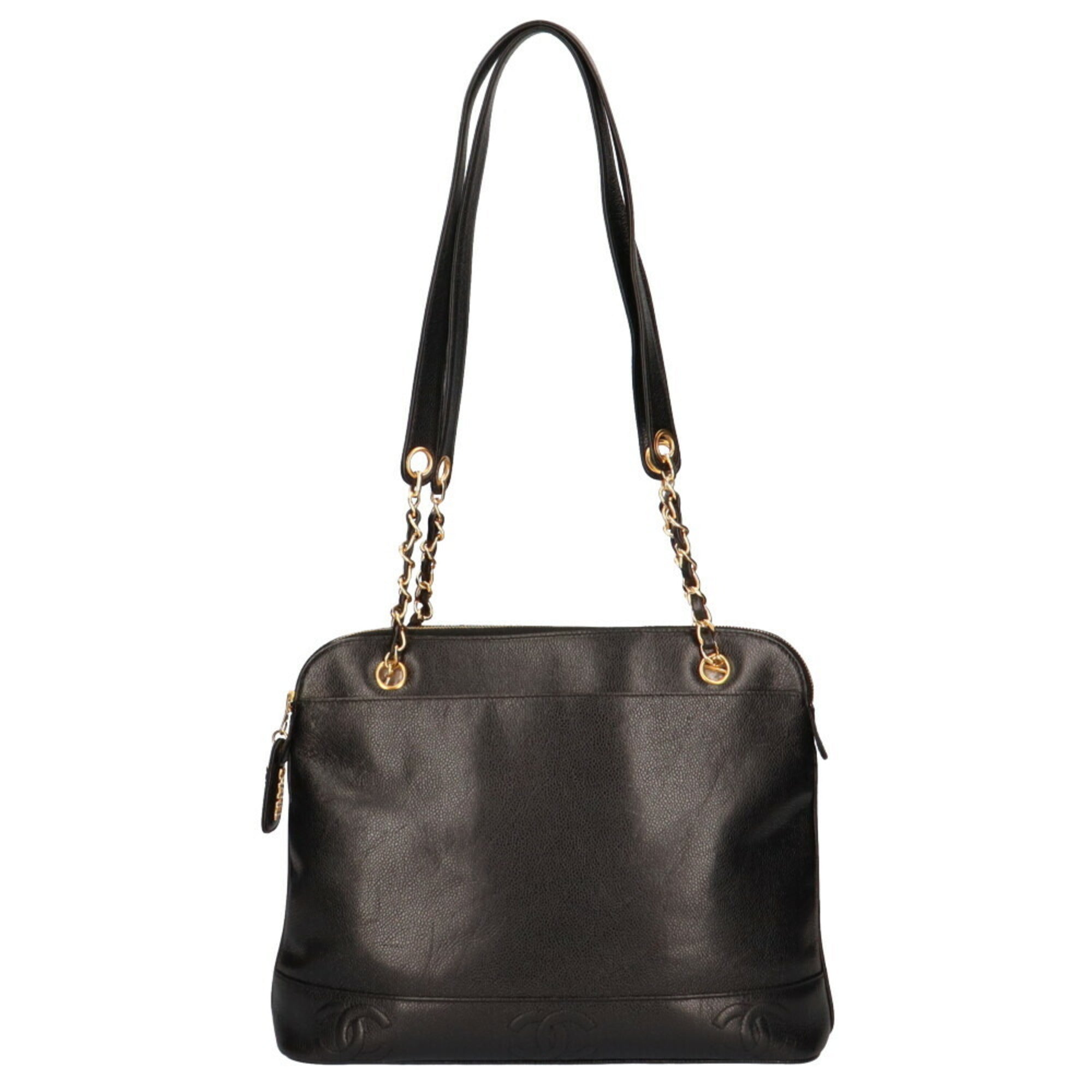 CHANEL Chain Triple Coco Shoulder Bag Caviar Skin Black Women's