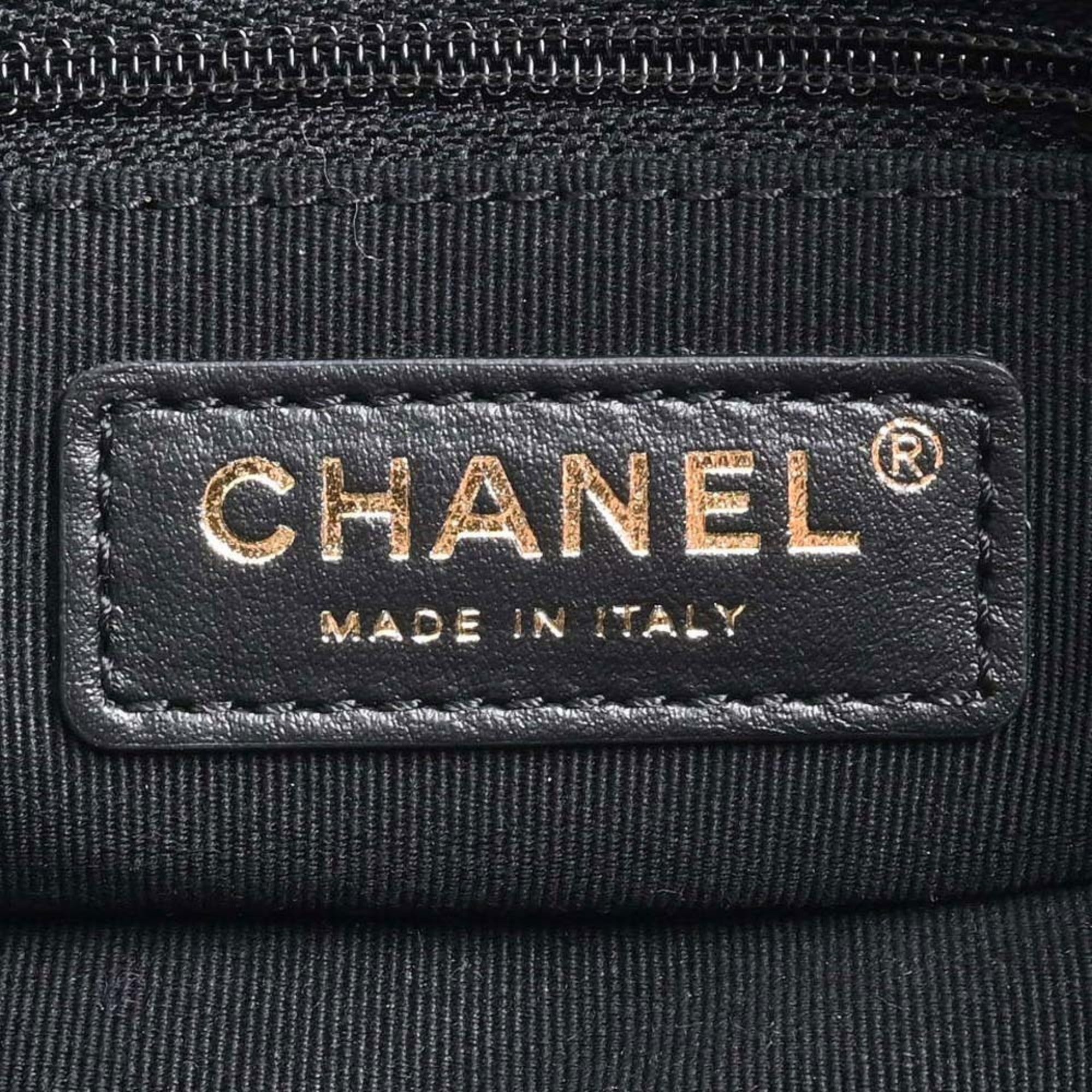 CHANEL Canvas Coco Mark Chain Handbag Black White Ladies