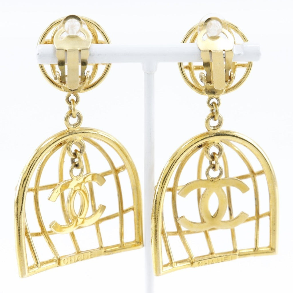 CHANEL Bird Cage Earrings Gold Plated Made in France 1993 93P Women's