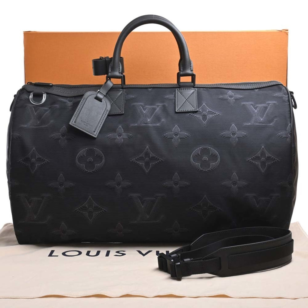 LOUIS VUITTON Monogram Nylon Keepall Bandouliere Reversible 50 Handbag Boston Bag M45602 Black Green Men's