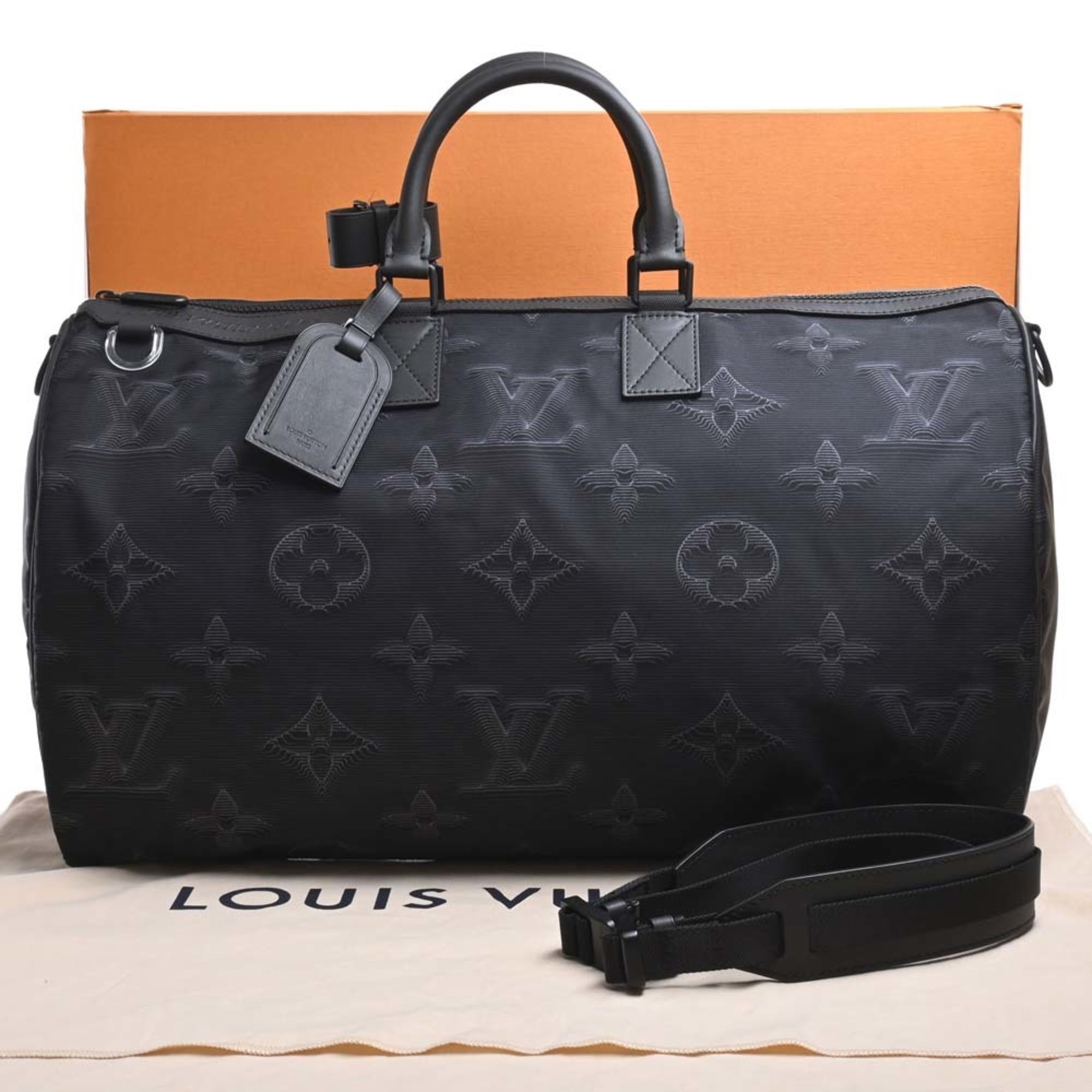 LOUIS VUITTON Monogram Nylon Keepall Bandouliere Reversible 50 Handbag Boston Bag M45602 Black Green Men's
