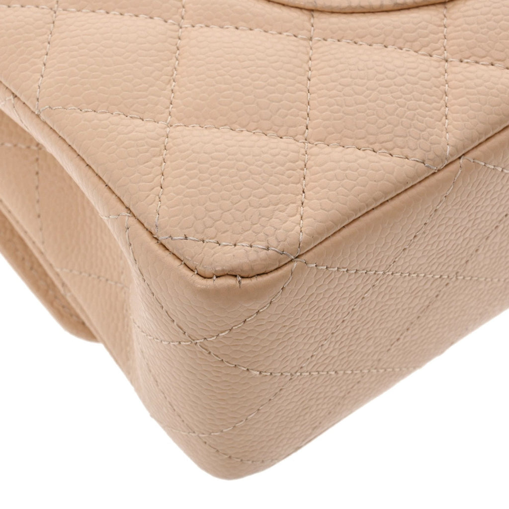 CHANEL matelasse W flap chain shoulder 25 beige A01112 ladies caviar skin bag
