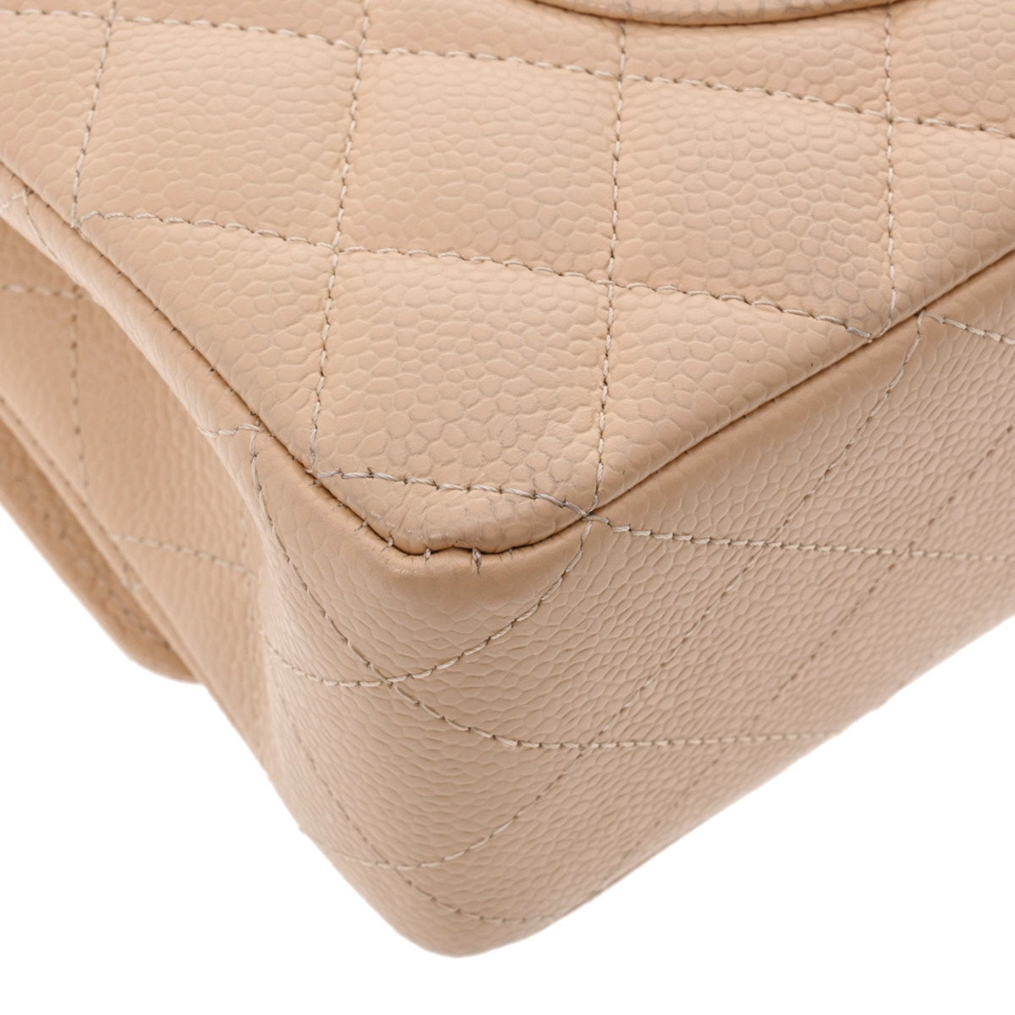 CHANEL matelasse W flap chain shoulder 25 beige A01112 ladies caviar skin bag