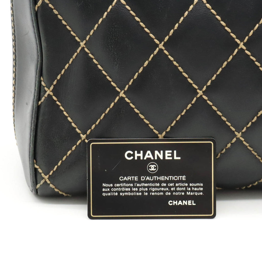 CHANEL Wild Stitch Handbag Boston Bag Leather Black A14692