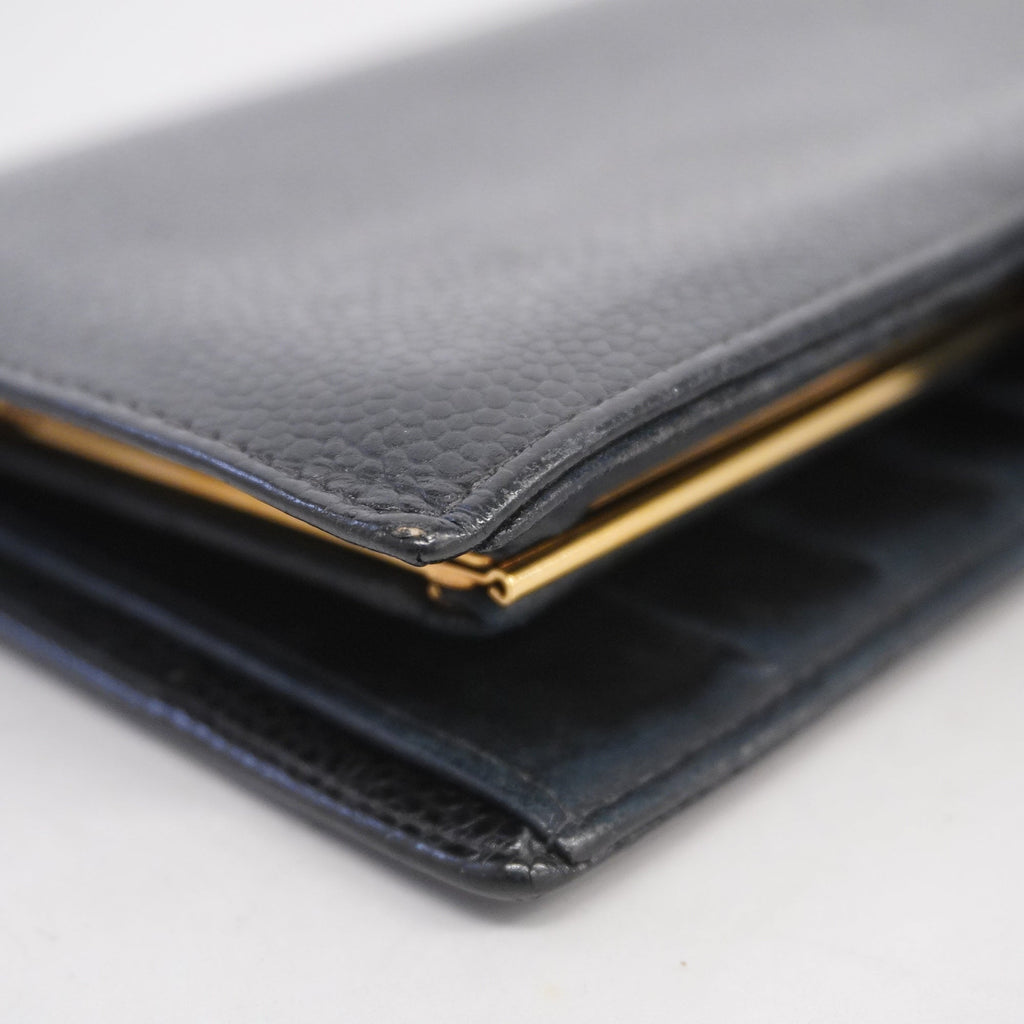 CHANELAuth  Gold Hardware Women's Caviar Leather Long Wallet Black