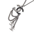 CHANEL Rhinestone Coco Mark Necklace Black White Ladies