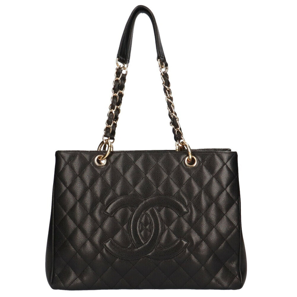 CHANEL chain shoulder bag caviar skin black ladies