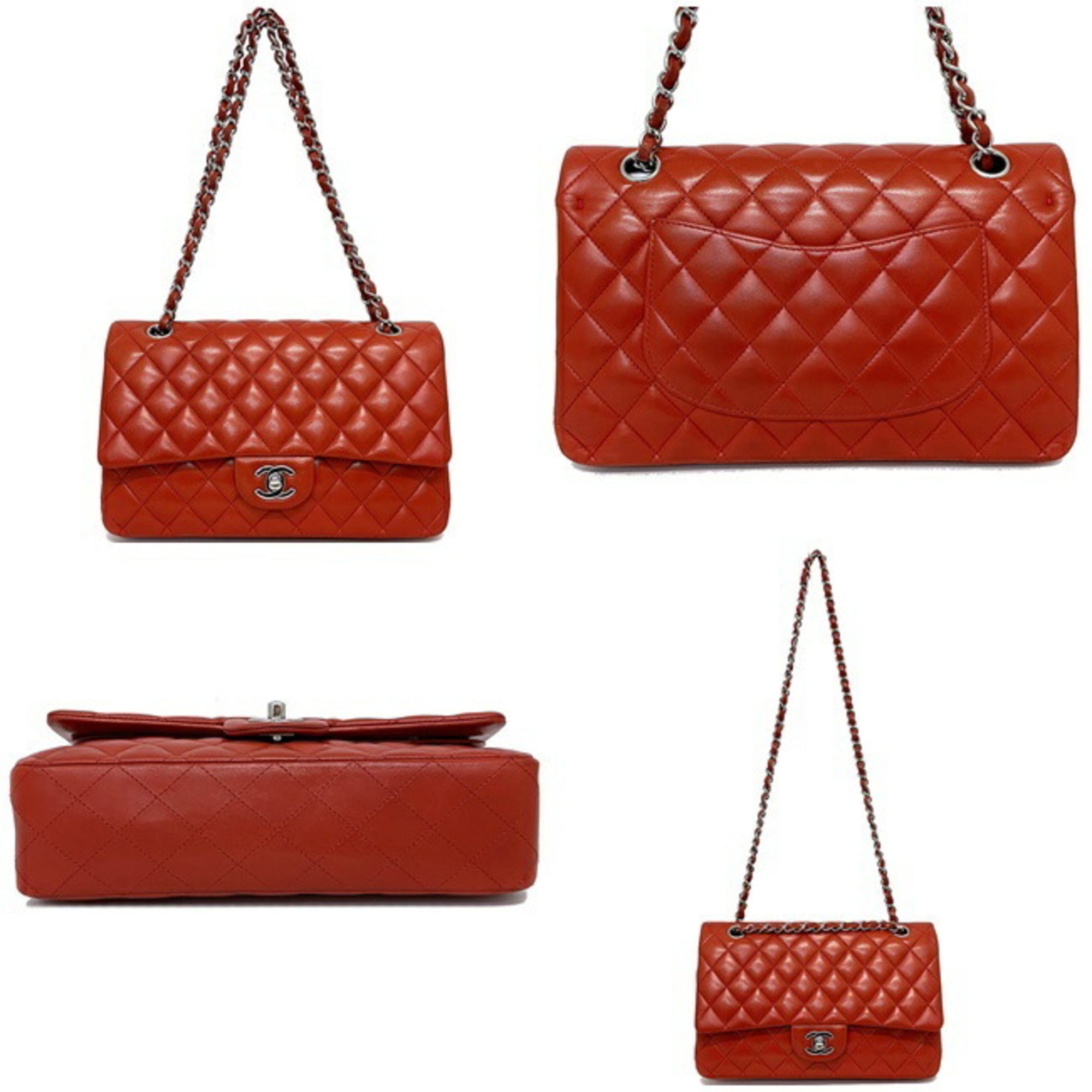 Chanel Chain Shoulder Bag 25 Red Matrasse A01112 W Flap Leather Lambskin 15s CHANEL Coco Mark Turn Lock Quilted Double Handbag