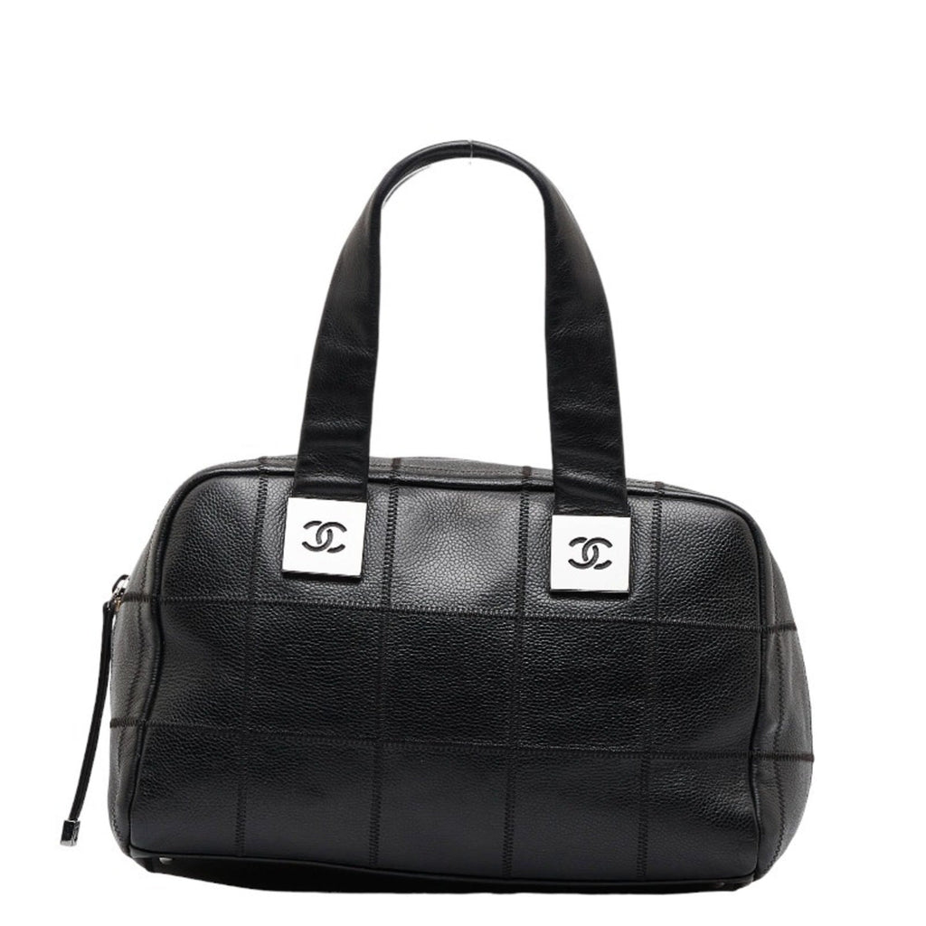 CHANEL Chocolate Bar Handbag Boston Bag Black Caviar Skin Ladies