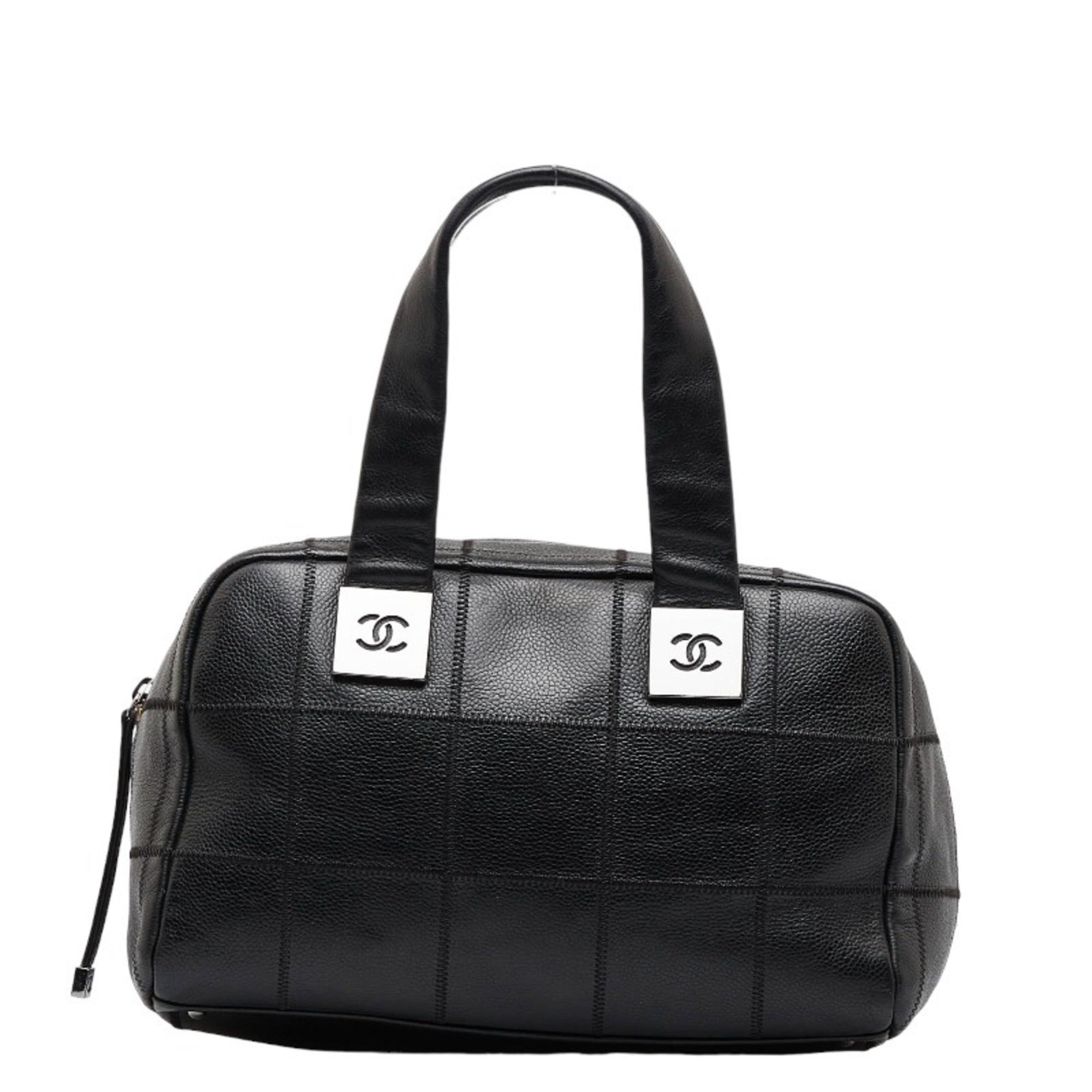 CHANEL Chocolate Bar Handbag Boston Bag Black Caviar Skin Ladies