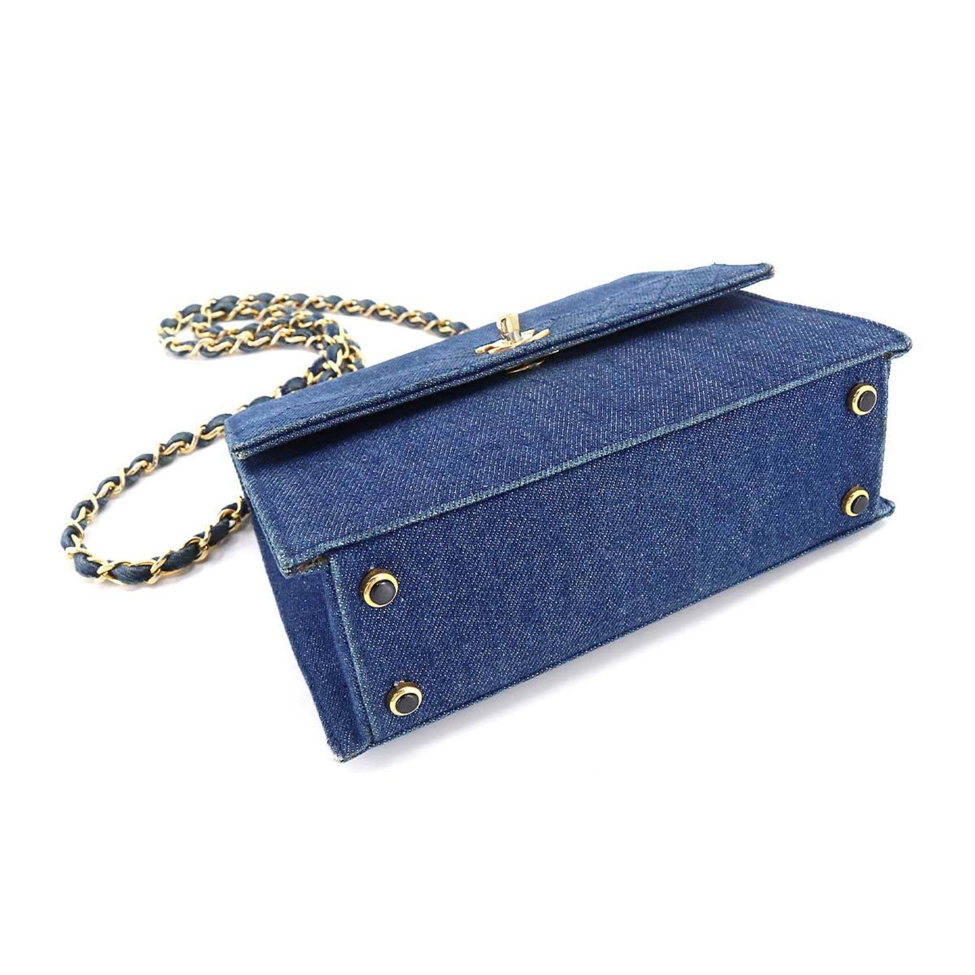 CHANEL Chain Shoulder Bag Denim Blue Gold Hardware Vintage Matelasse