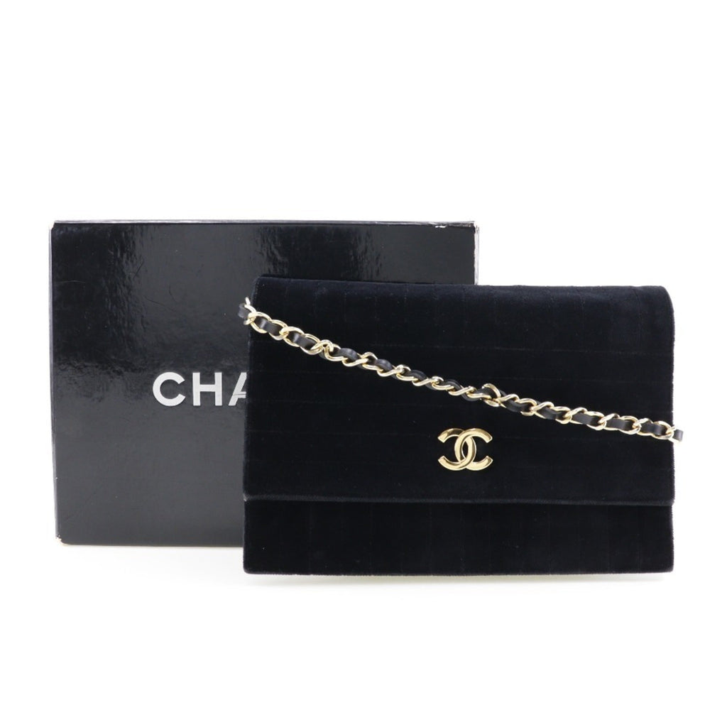 CHANEL Chain Shoulder Bag Mademoiselle Coco Mark Velor Black/Gold Hardware Women's