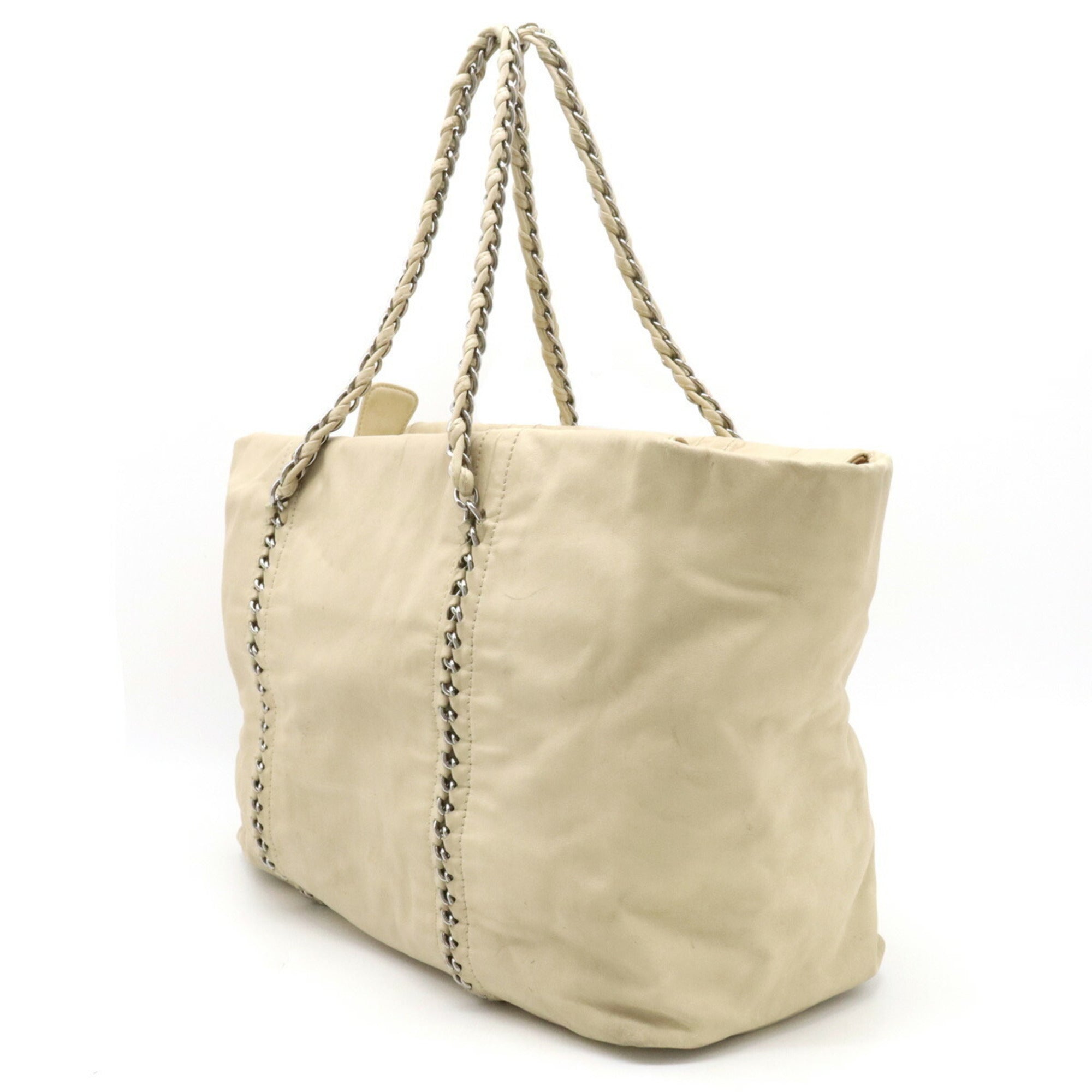 CHANEL Luxury Line Coco Mark Tote Bag Chain Shoulder Leather Beige A31574