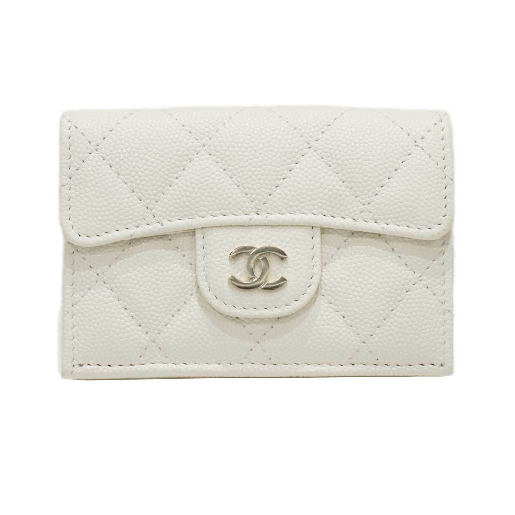 CHANEL Matelasse Classic Small Flap AP0230 Fold Wallet White Caviar Skin Men Women