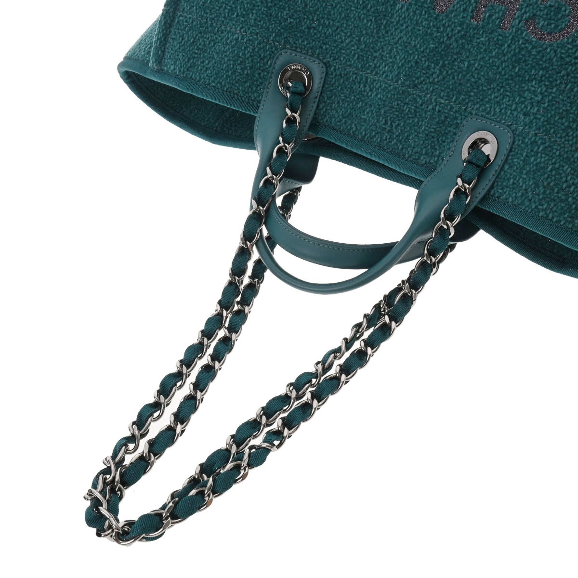 CHANEL Deauville GM Blue Green Ladies Straw Leather Bag