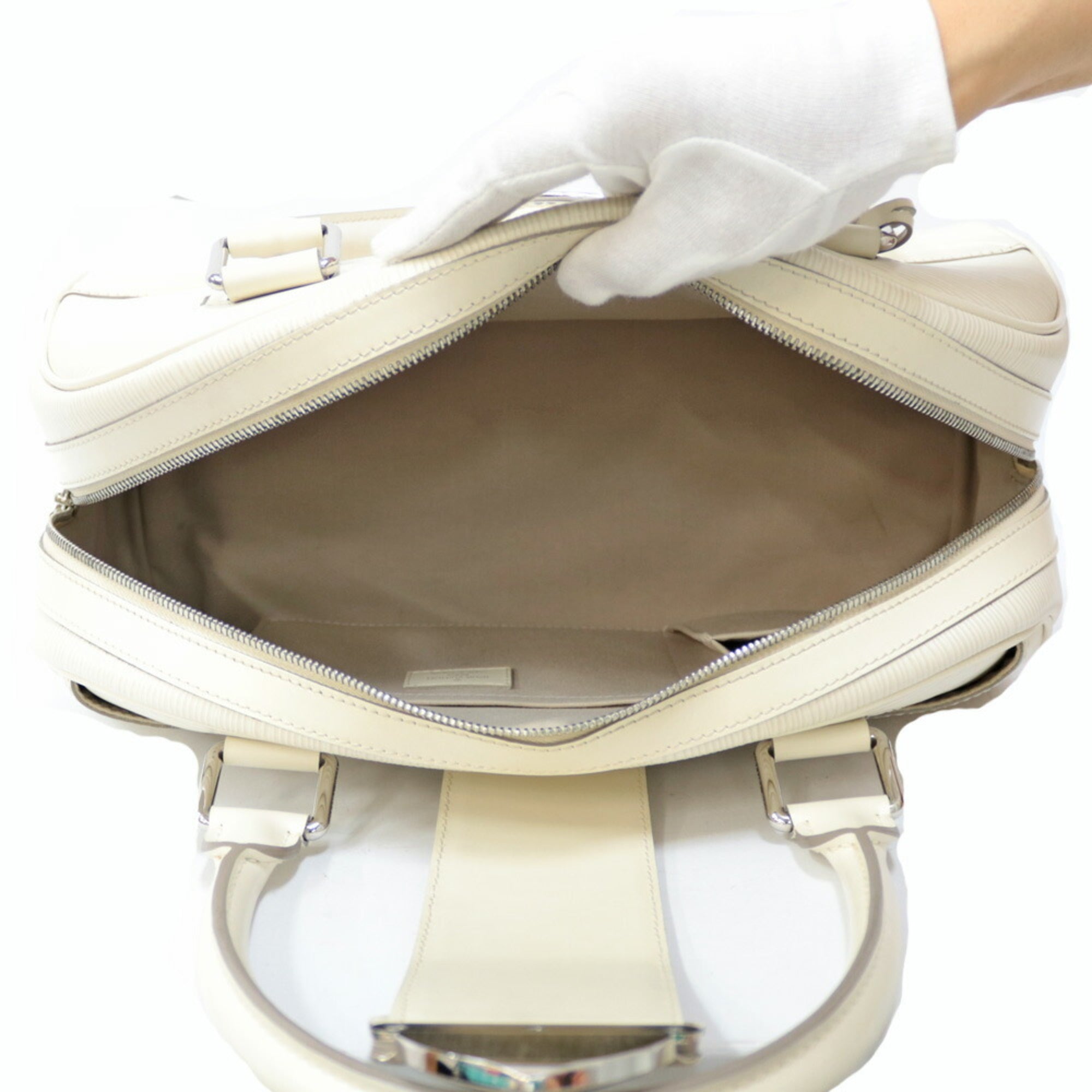 LOUIS VUITTON Bowling Montaigne GM Epi Shoulder Bag Leather M5931J White Ladies