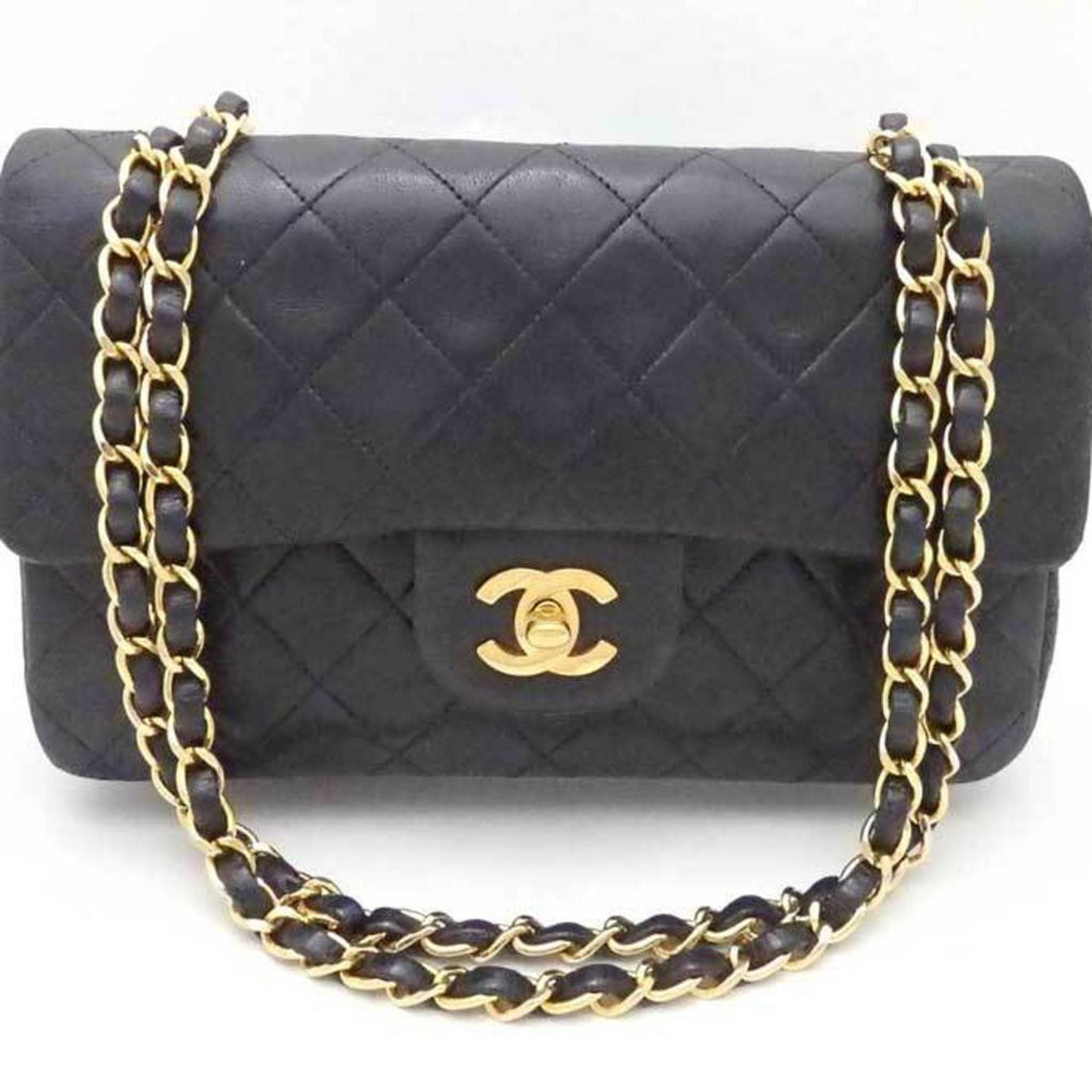 CHANEL shoulder bag matelasse leather / metal black x gold ladies