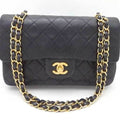 CHANEL shoulder bag matelasse leather / metal black x gold ladies