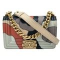 CHANEL boy shoulder bag 2WAY camellia navy multicolor G metal fittings No. 24 compact women's men's unisex