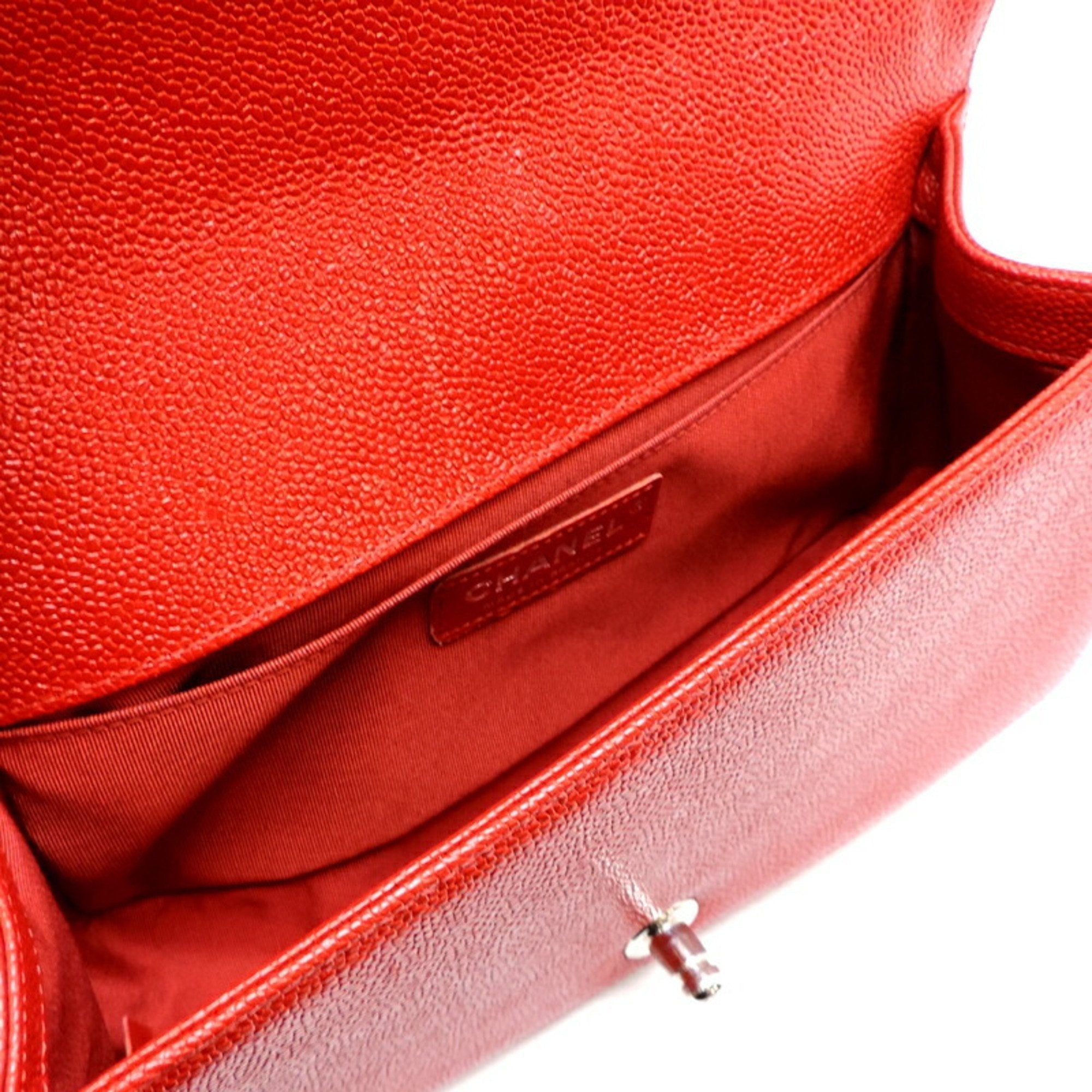 CHANEL Boy V Stitch Chain Shoulder Women's Bag A67086 Caviar Skin Red