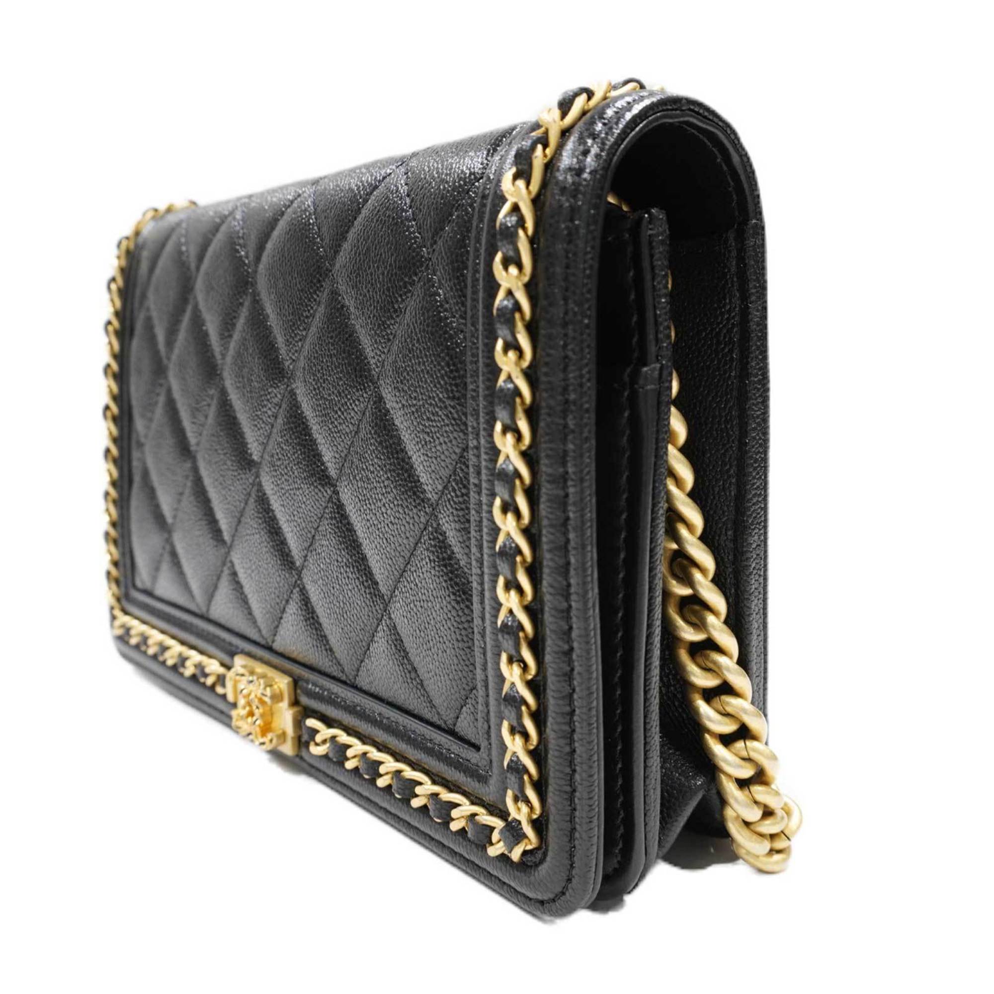 CHANEL [] 19 Chain Shoulder Bag Black/G Metal Fittings Caviar Skin Women's Men's