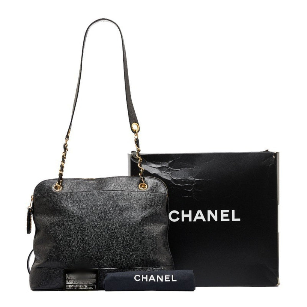 CHANEL here mark chain tote bag shoulder black caviar skin ladies