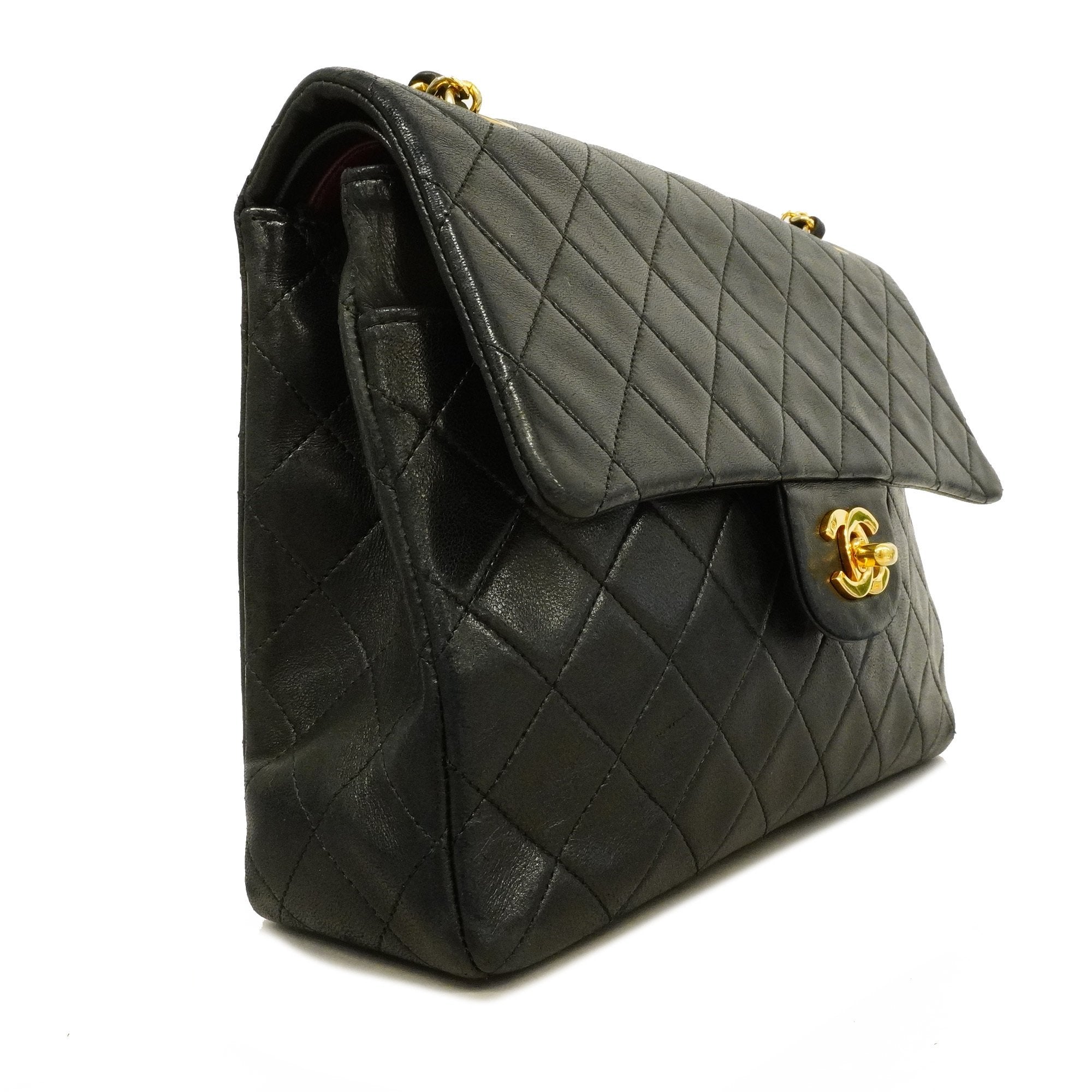 Chanel Matelasse W Flap W Chain Women's Leather Shoulder Bag Black