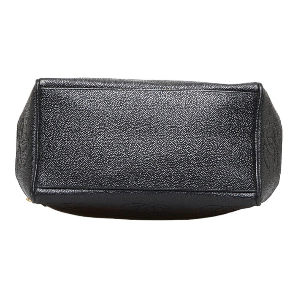 CHANEL coco mark handbag tote bag black gold matte caviar skin ladies