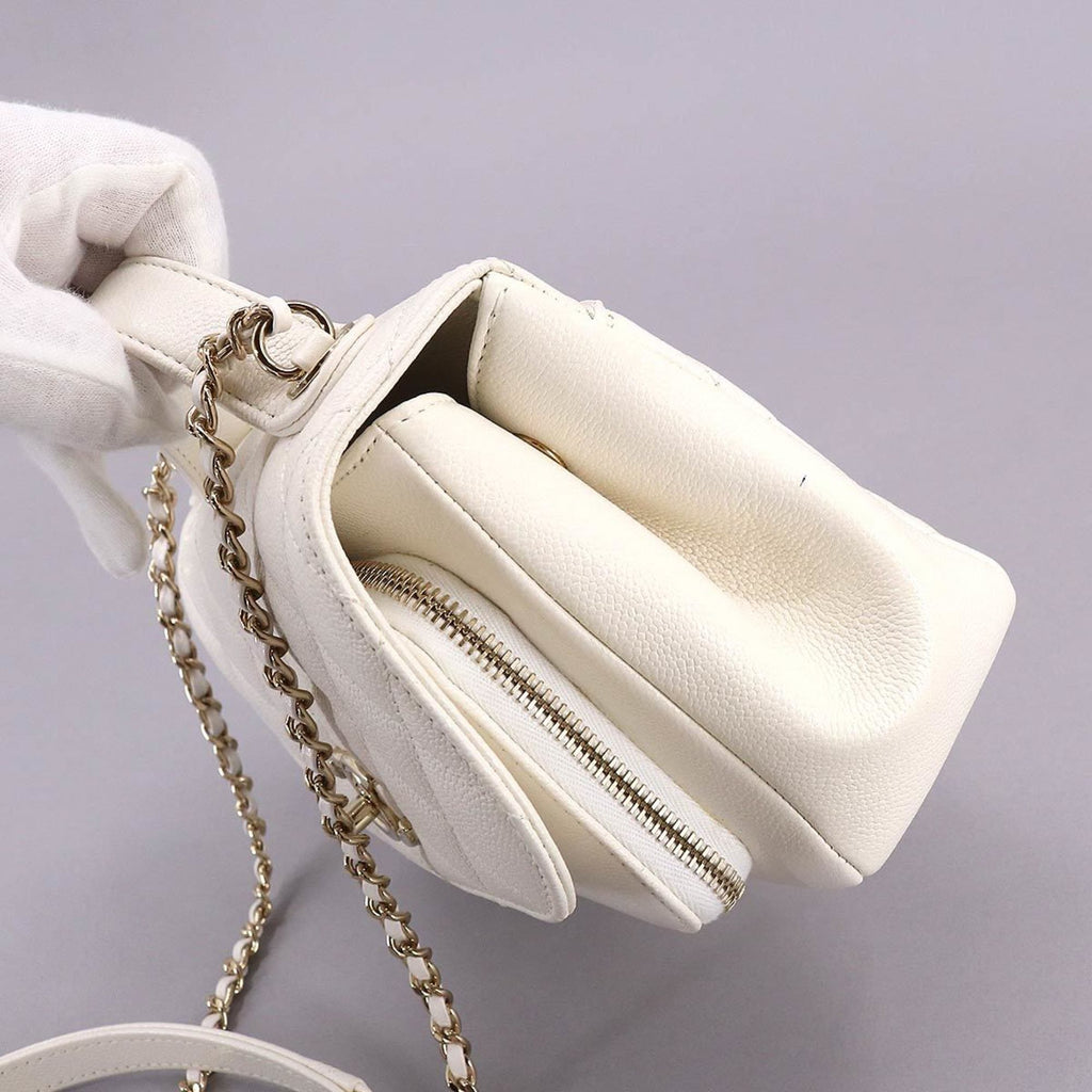 CHANEL Matelasse Business Affinity 2way Hand Shoulder Bag Caviar Skin White A93607