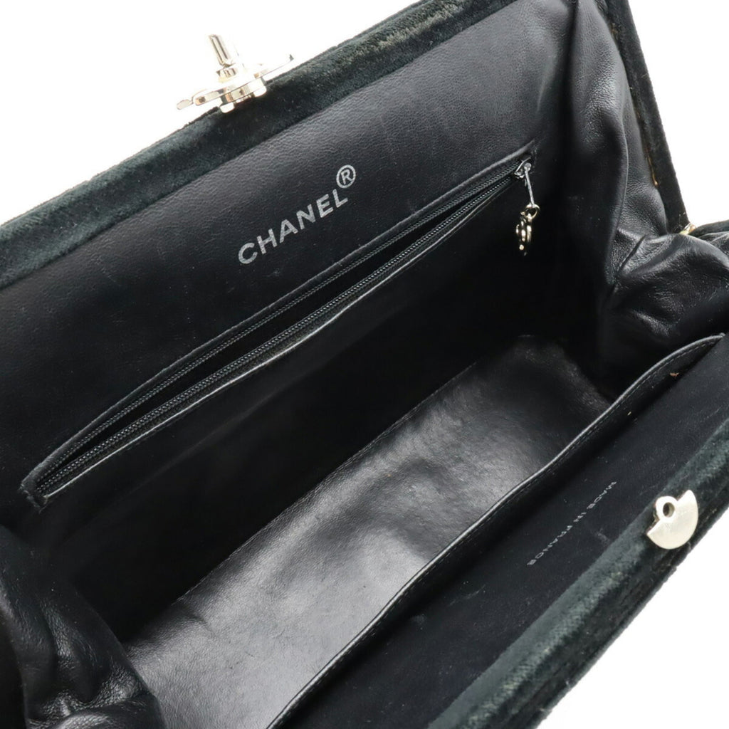 CHANEL Velor Matelasse Shoulder Bag Tote Black