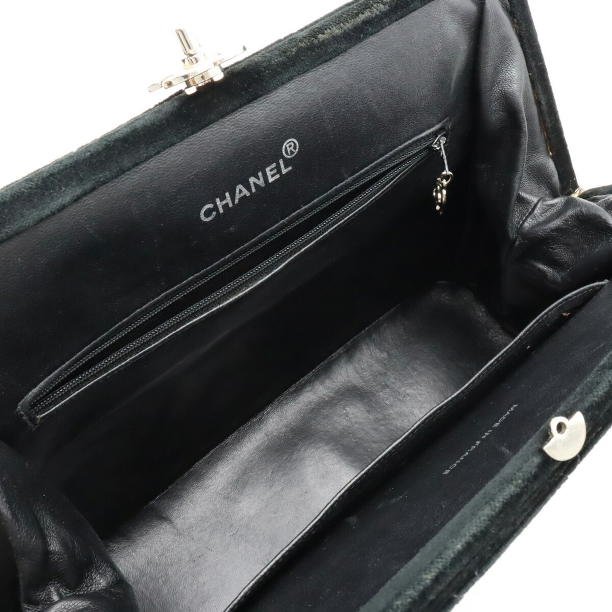 CHANEL Velor Matelasse Shoulder Bag Tote Black
