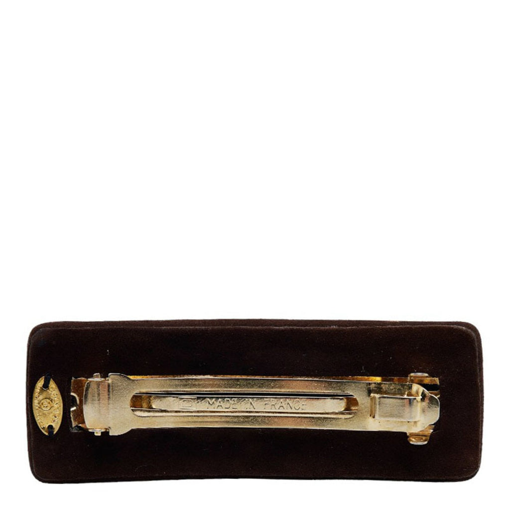 CHANEL here mark turn lock barrette brown black plated suede ladies
