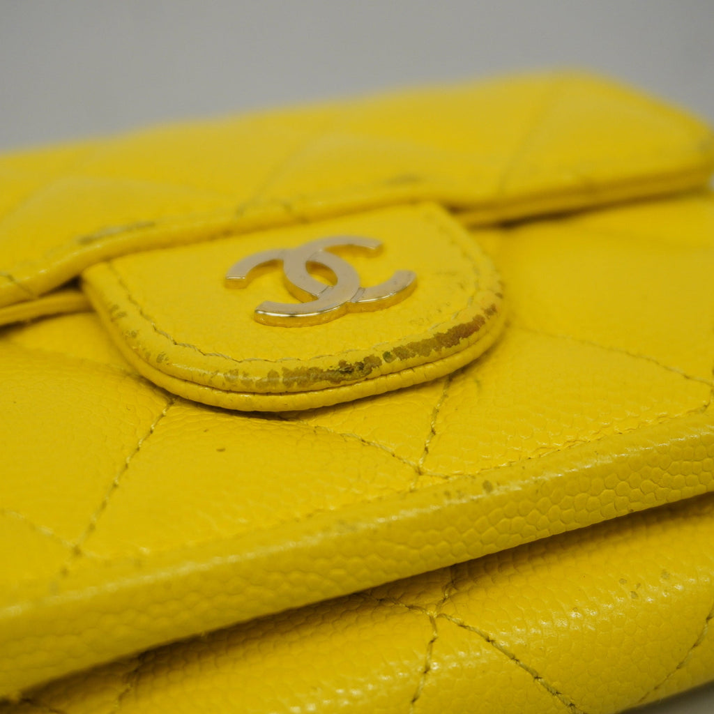 CHANEL  Matelasse Tri-fold Wallet Gold Metal Fittings Women's Caviar Leather