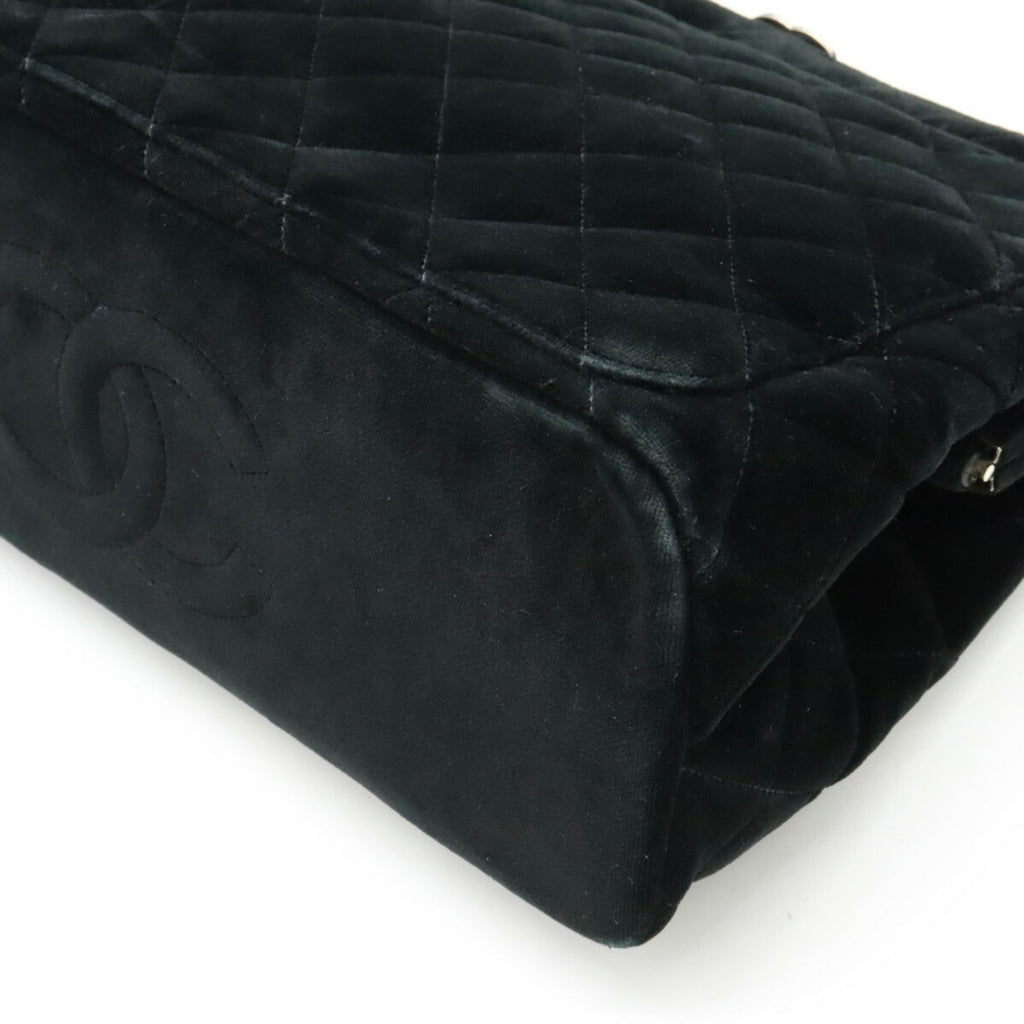 CHANEL Velor Matelasse Shoulder Bag Tote Black