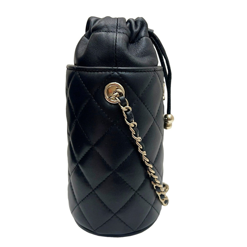 CHANEL Bucket Shoulder Bag Chain Lambskin Black Gold 3 Ladies