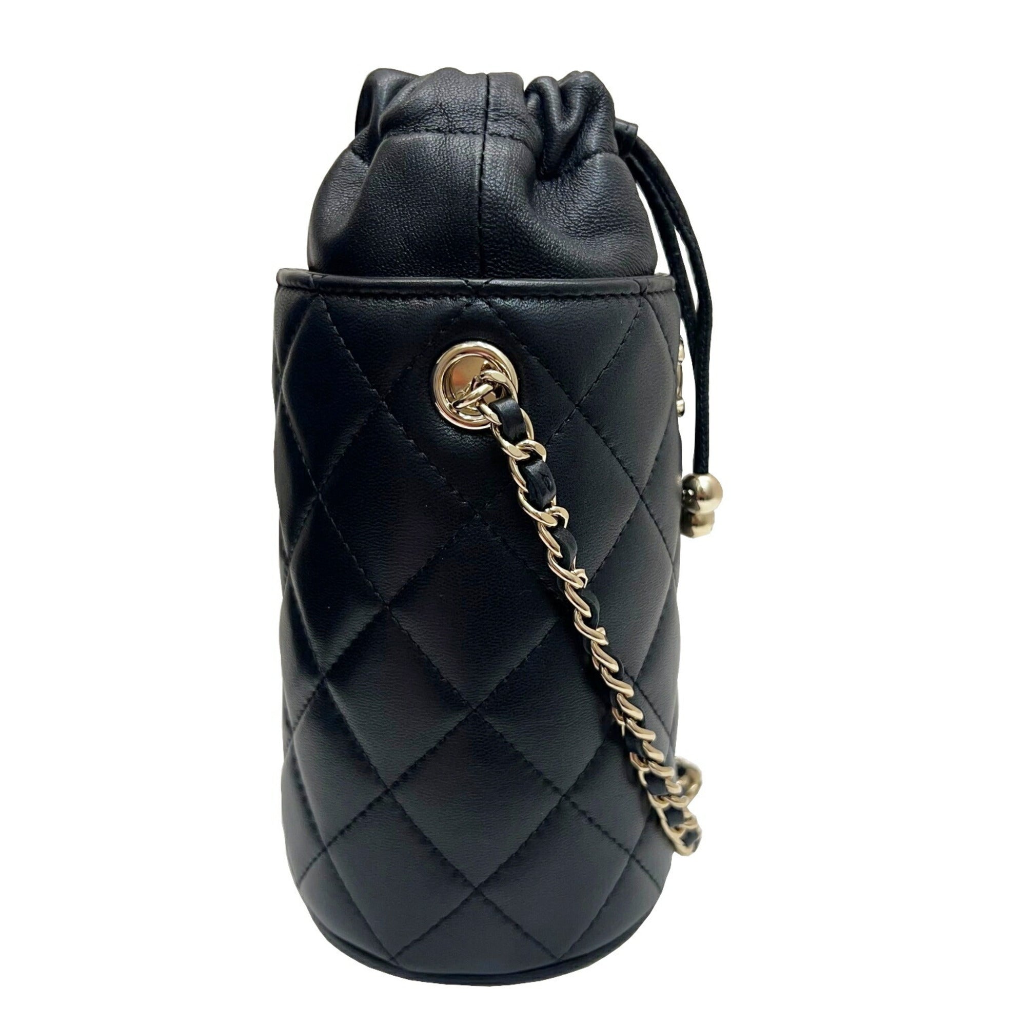 CHANEL Bucket Shoulder Bag Chain Lambskin Black Gold 3 Ladies