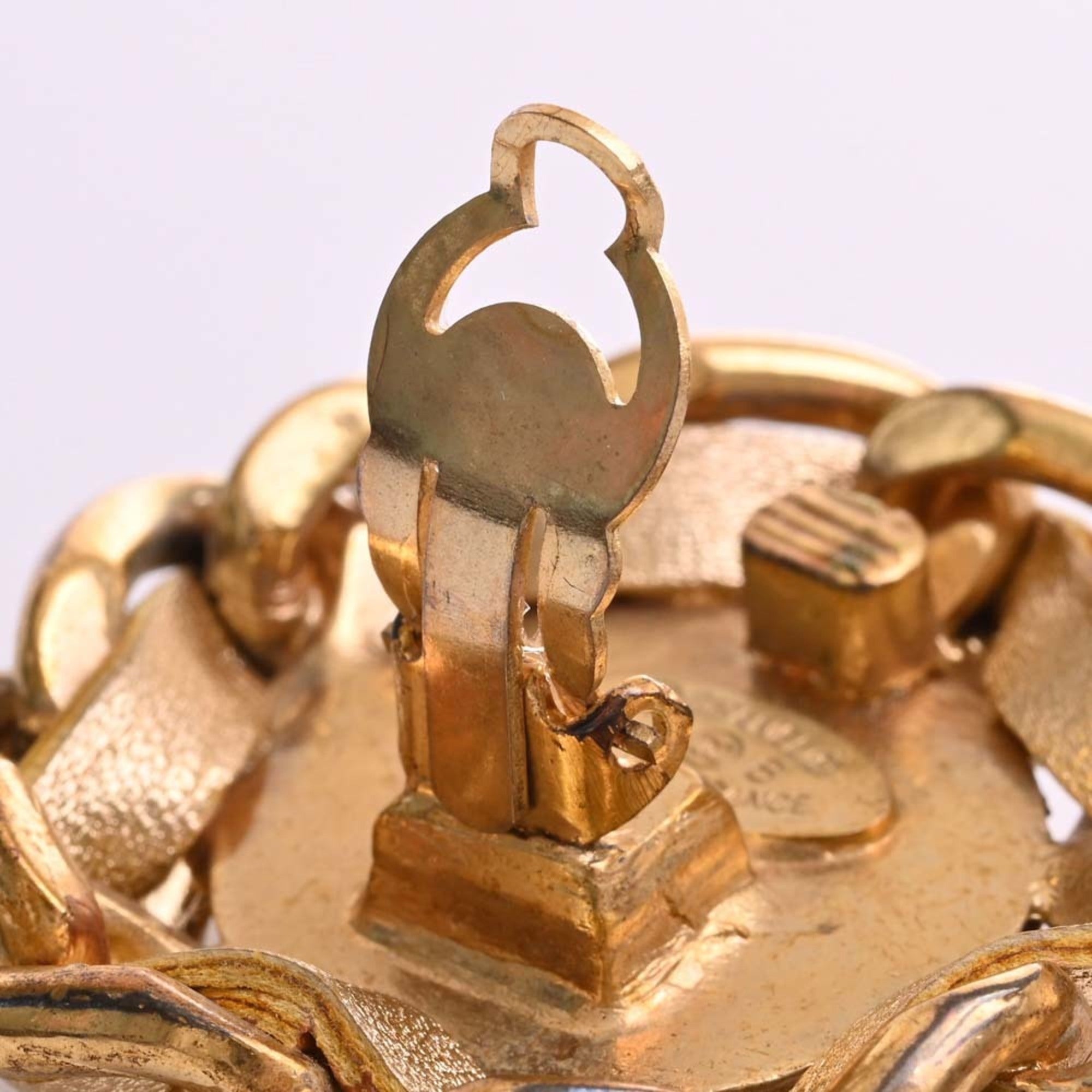 CHANEL Leather Coco Mark Earrings Gold Ladies