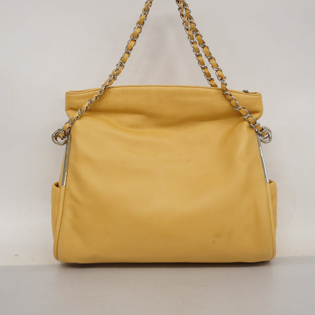 CHANELAuth  Matelasse Chain Shoulder Lambskin Women's Leather Shoulder Bag Beige