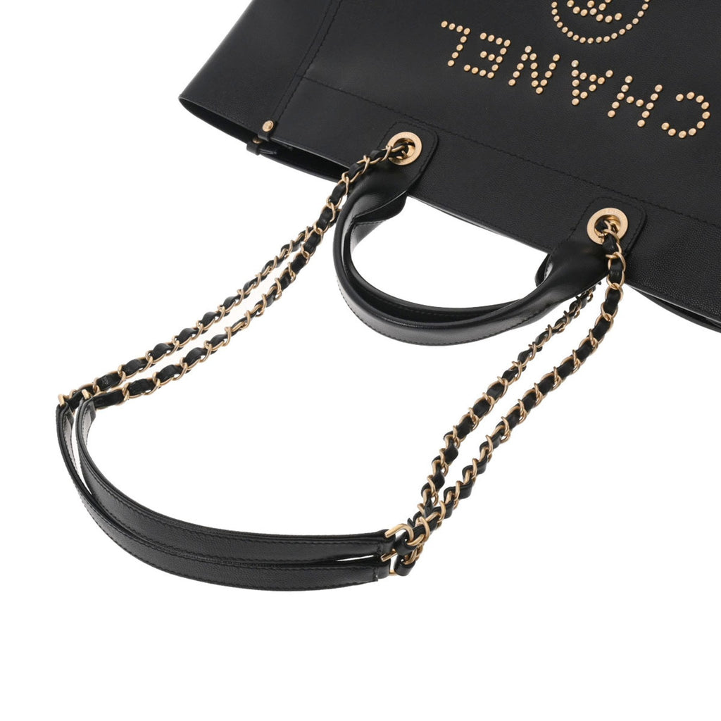 CHANEL Deauville Studded Tote Black A57067 Ladies Caviar Skin Bag