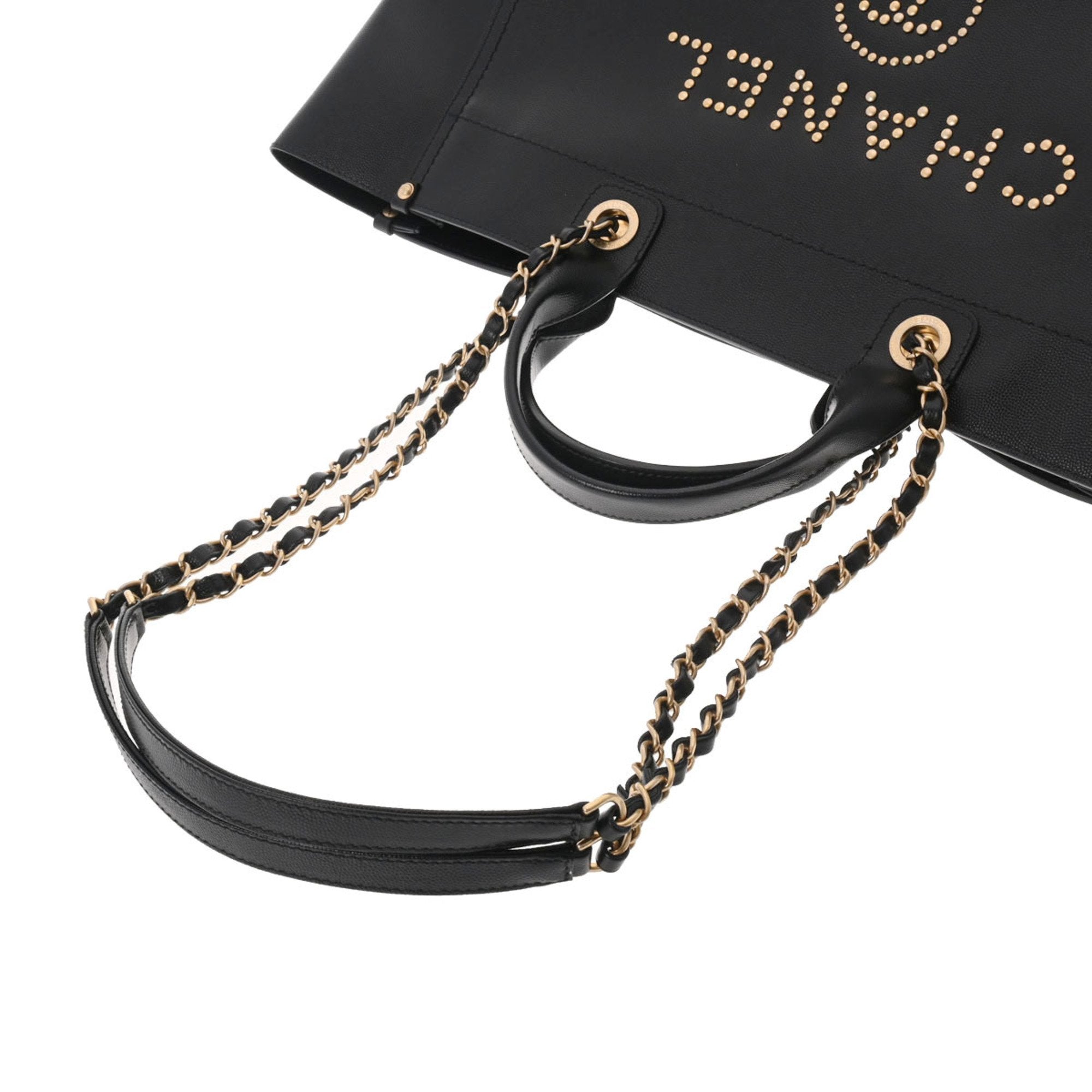 CHANEL Deauville Studded Tote Black A57067 Ladies Caviar Skin Bag