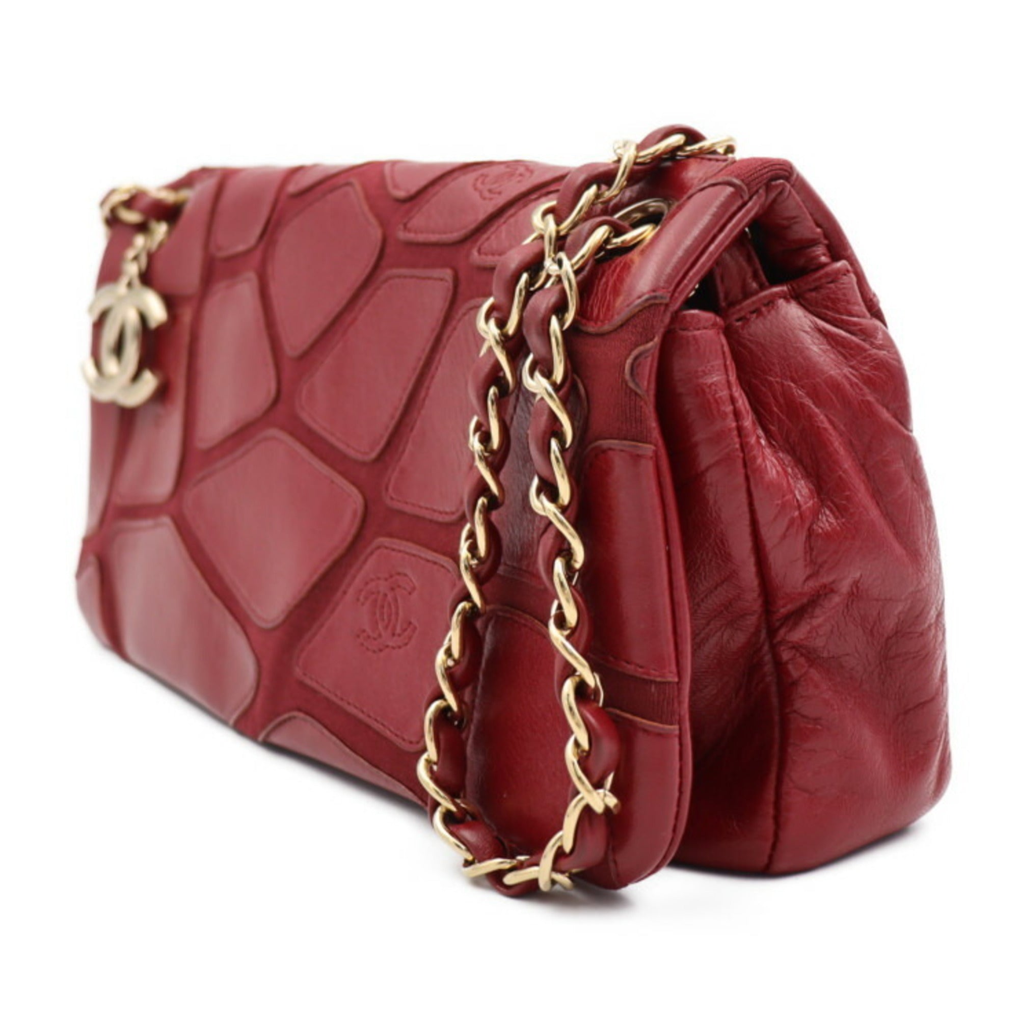 CHANEL shoulder bag leather canvas Bordeaux system here mark 2WAY handbag gold metal fittings chain 12 series