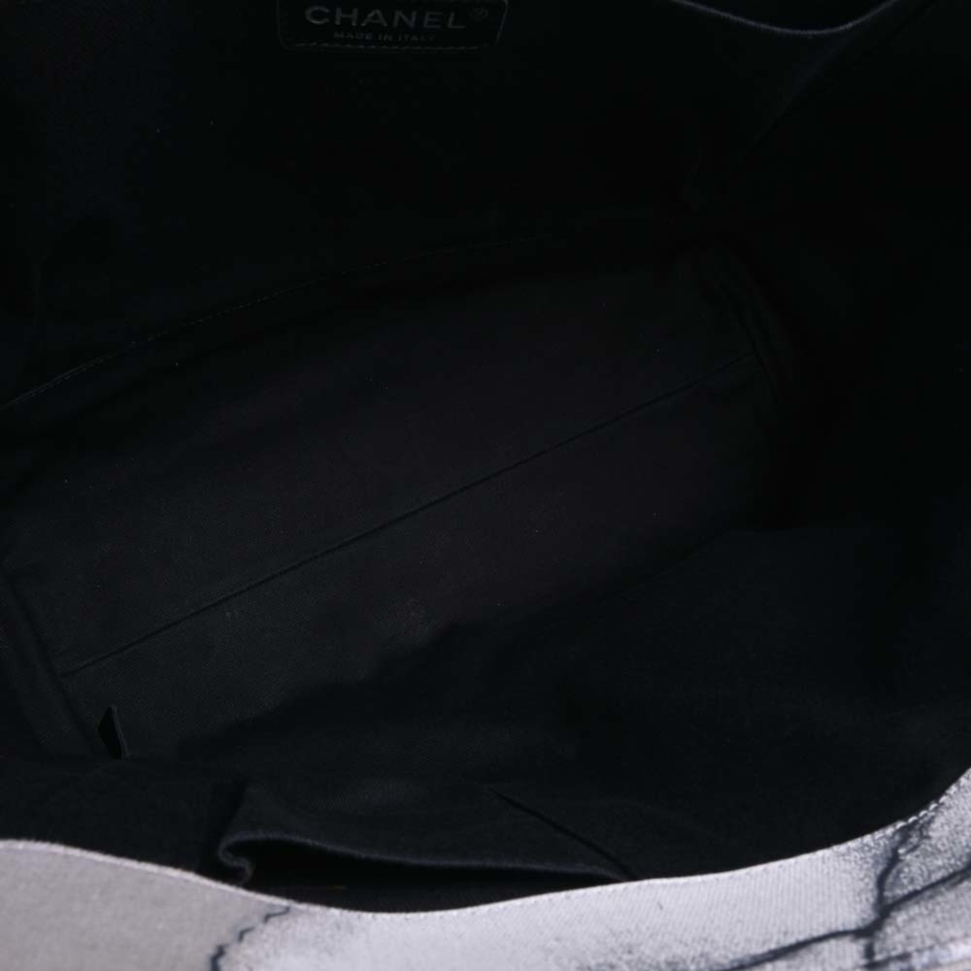 CHANEL Canvas Camellia Tote Bag Black/Gray/White Women's