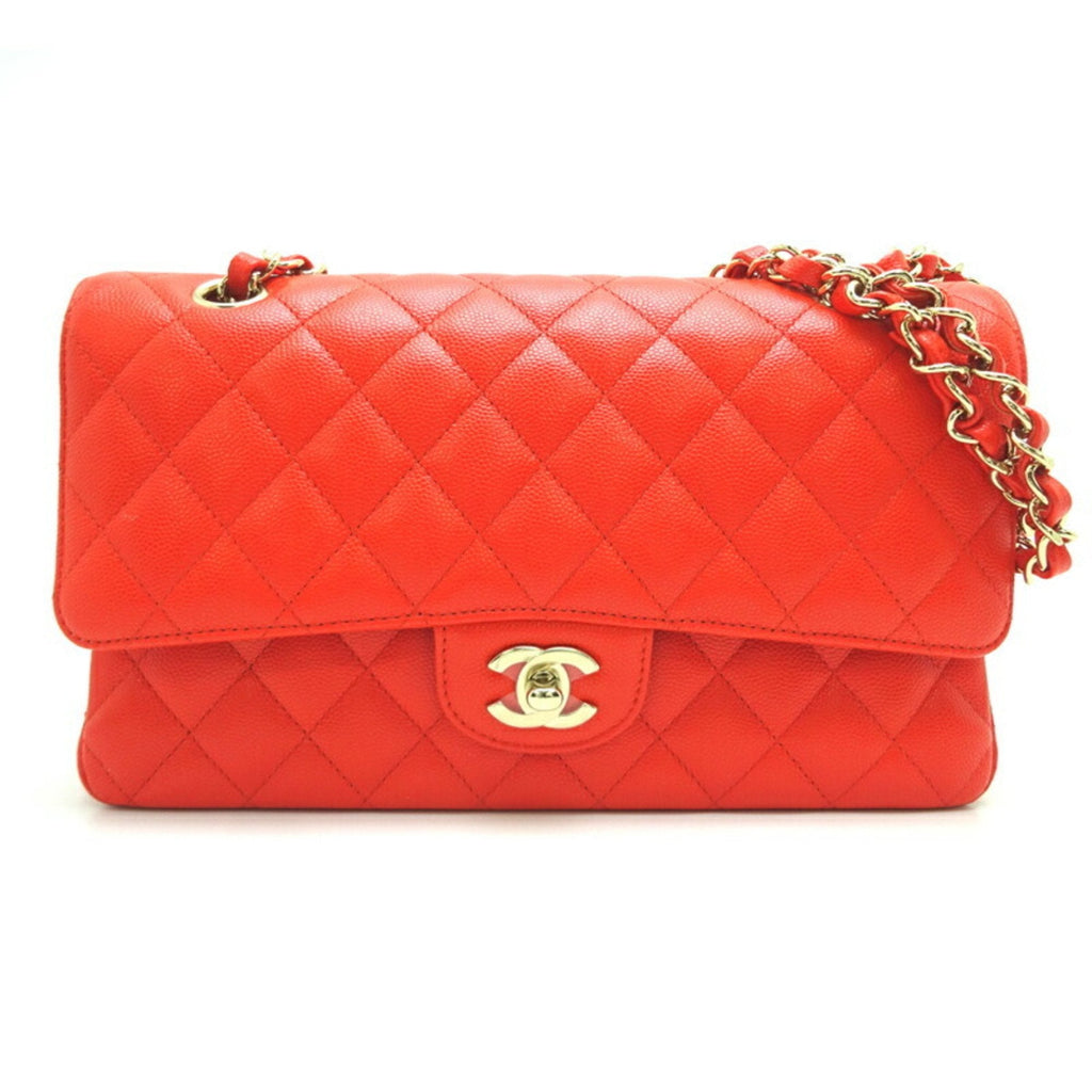 CHANEL Matelasse 25 Chain Shoulder Women's Bag A01112 Caviar Skin Red