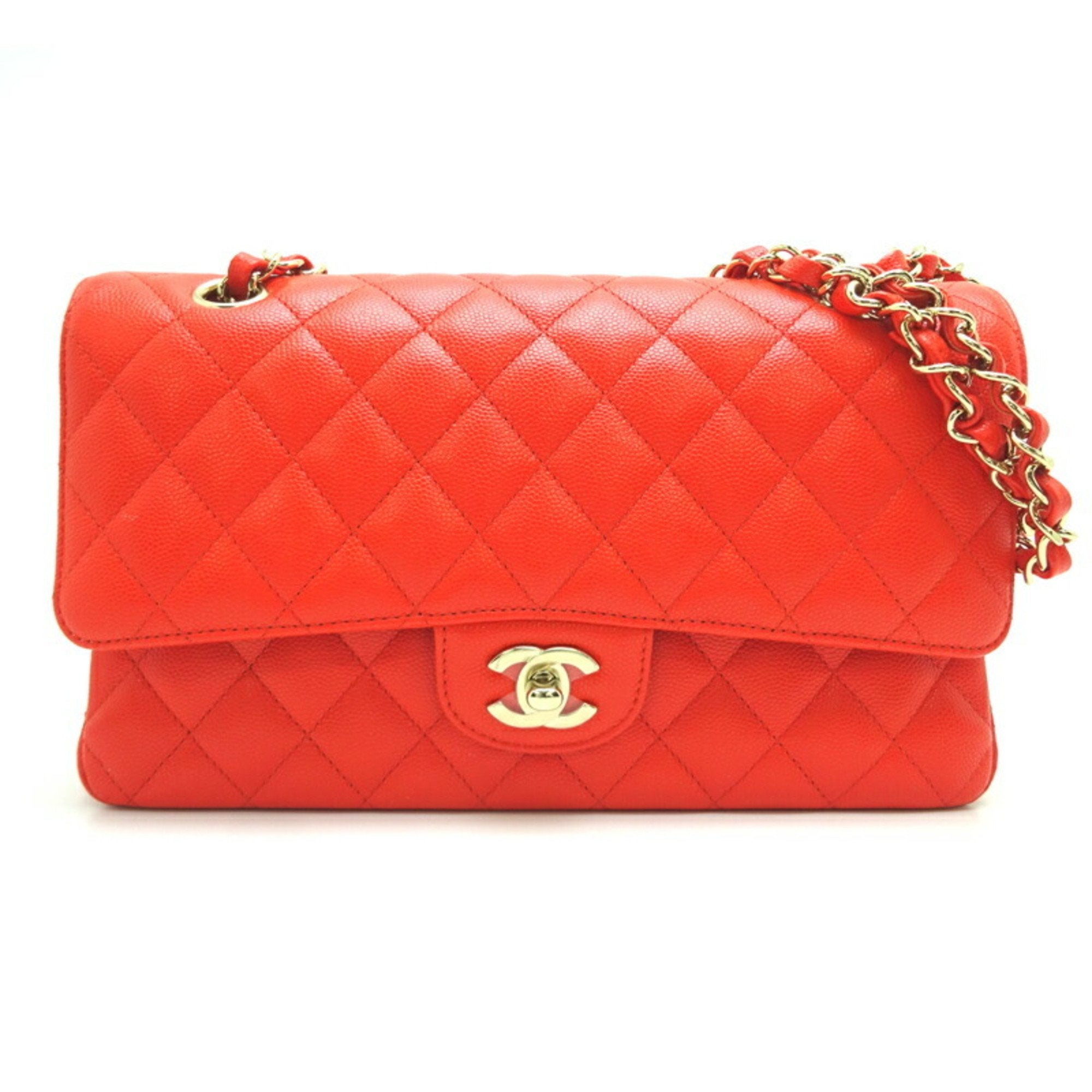 CHANEL Matelasse 25 Chain Shoulder Women's Bag A01112 Caviar Skin Red