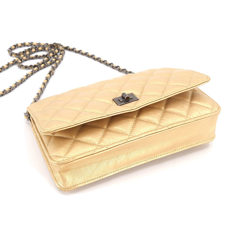 CHANEL 2.55 Chain Wallet Long Leather Gold Vintage Silver Hardware