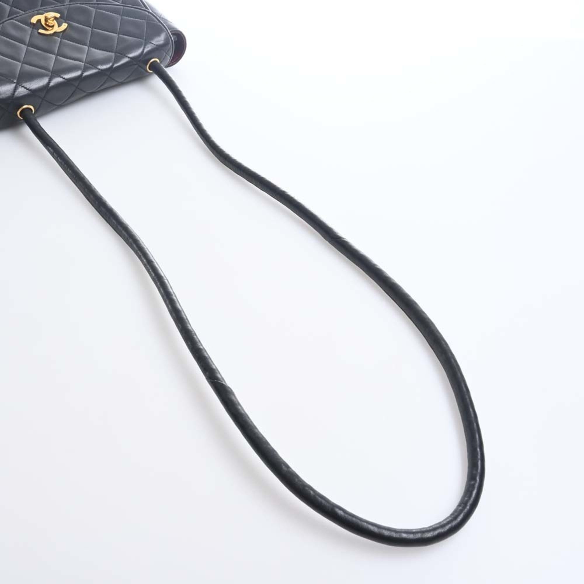 CHANEL Lambskin Matelasse Coco Mark Turnlock Shoulder Bag Black Ladies