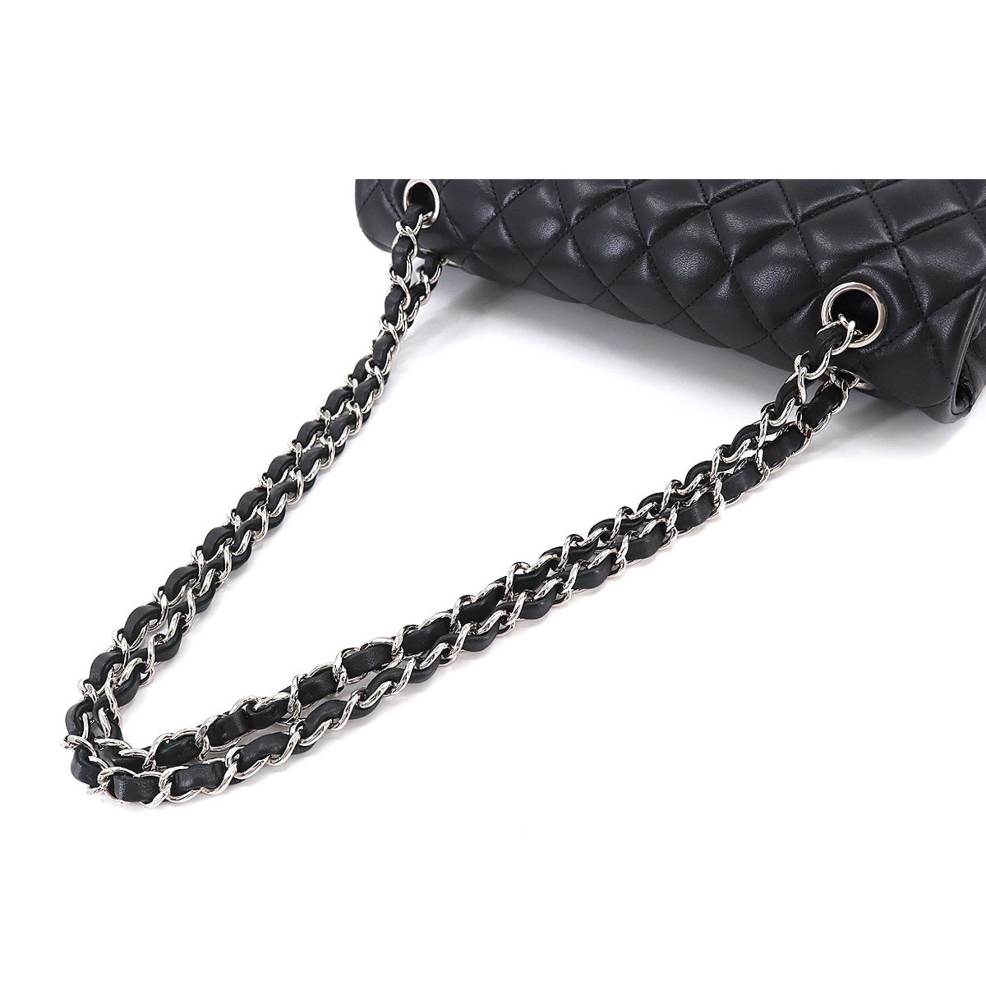 CHANEL Matelasse 25 Chain Shoulder Bag Leather Black A01112 Silver Hardware