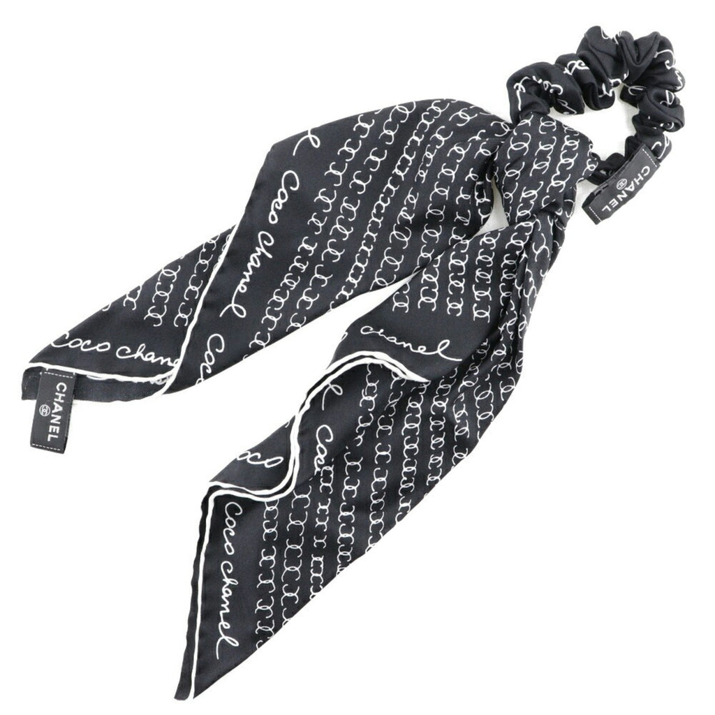 CHANEL Ribbon Scrunchie Other Accessories Coco Mark Logo Silk Black/White Women's